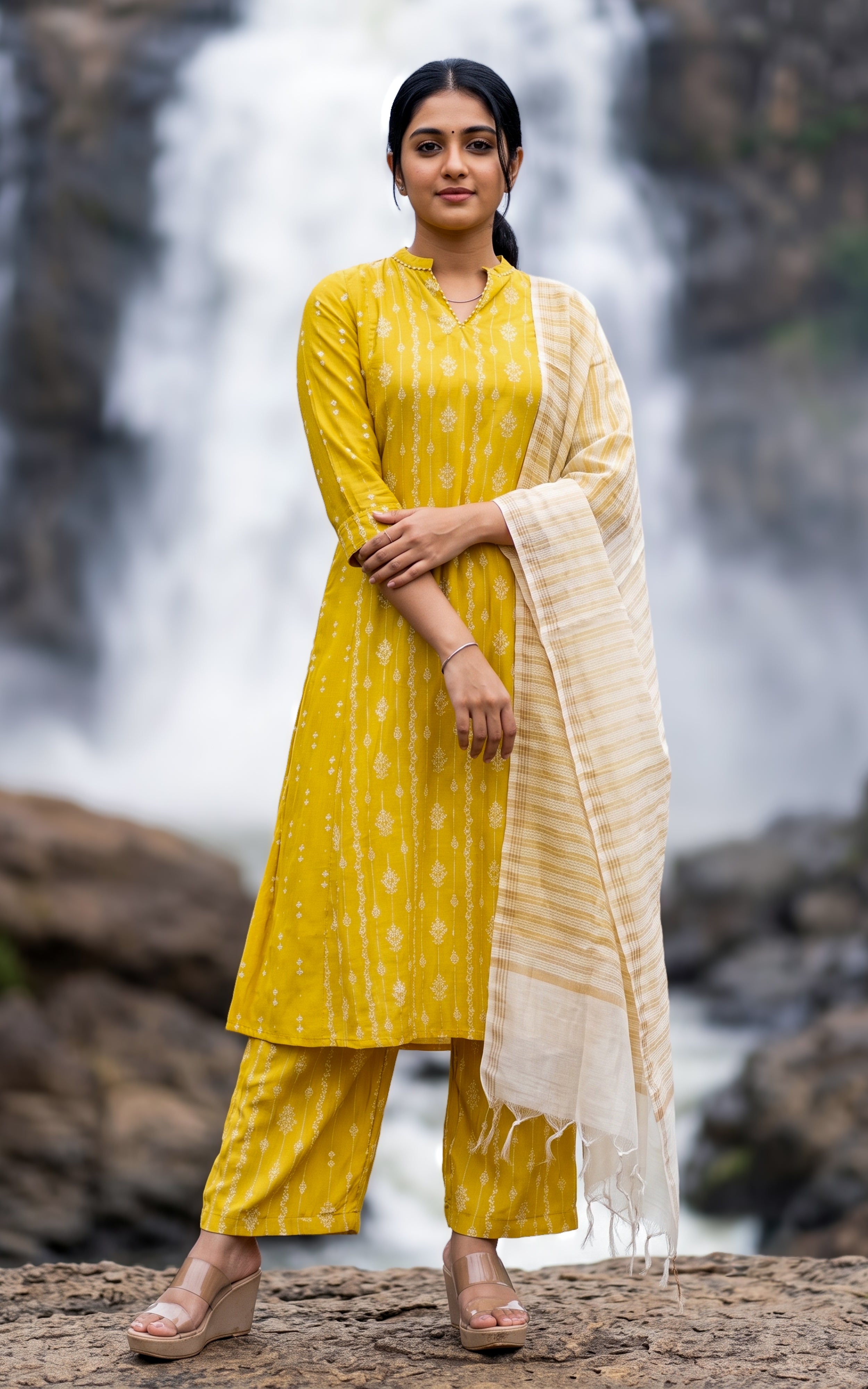 Piraimadhi Mustard Yellow (Kurti+Pant+Dupatta)