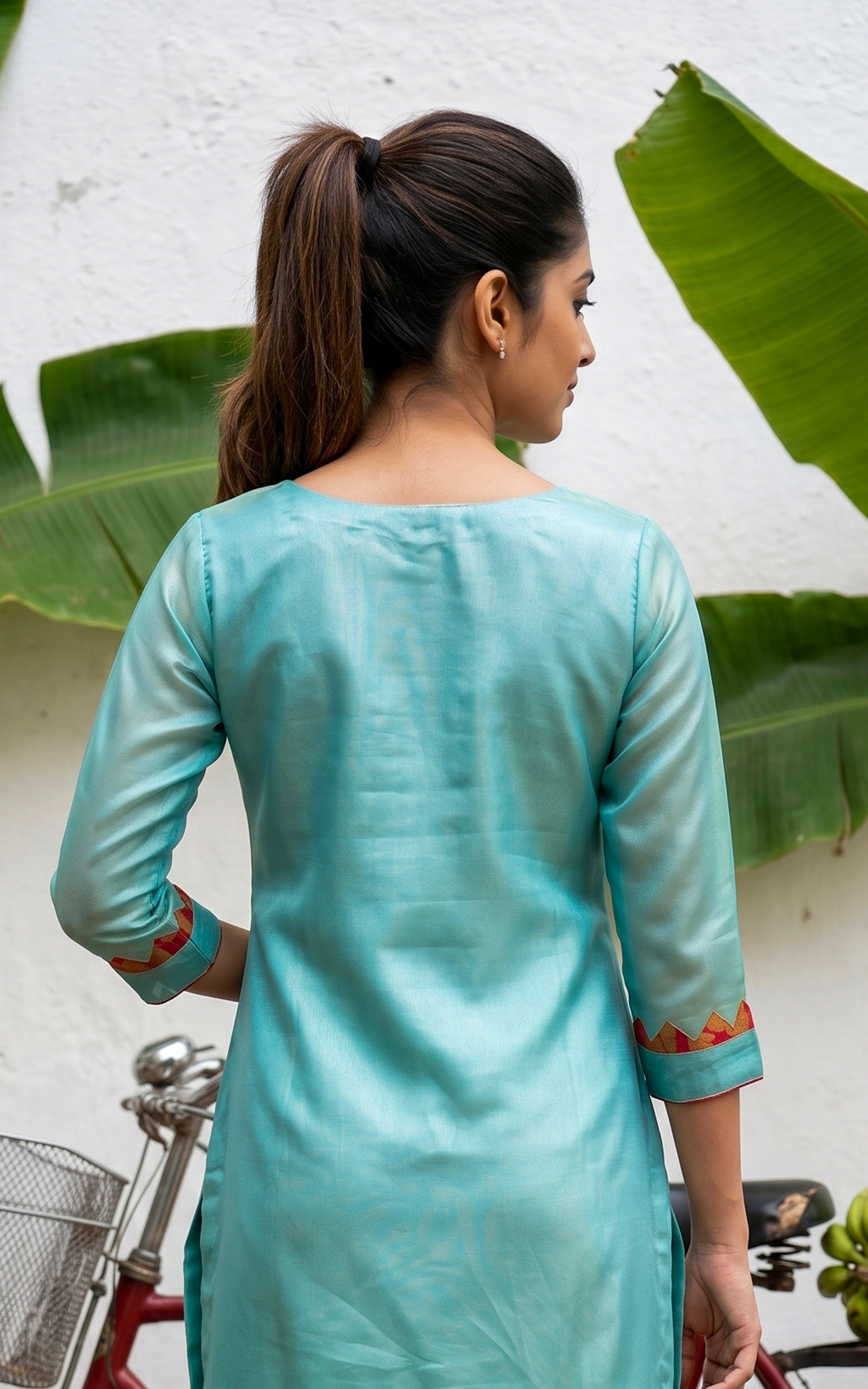 Stylish Aqua Green Art Silk Kurti For Women