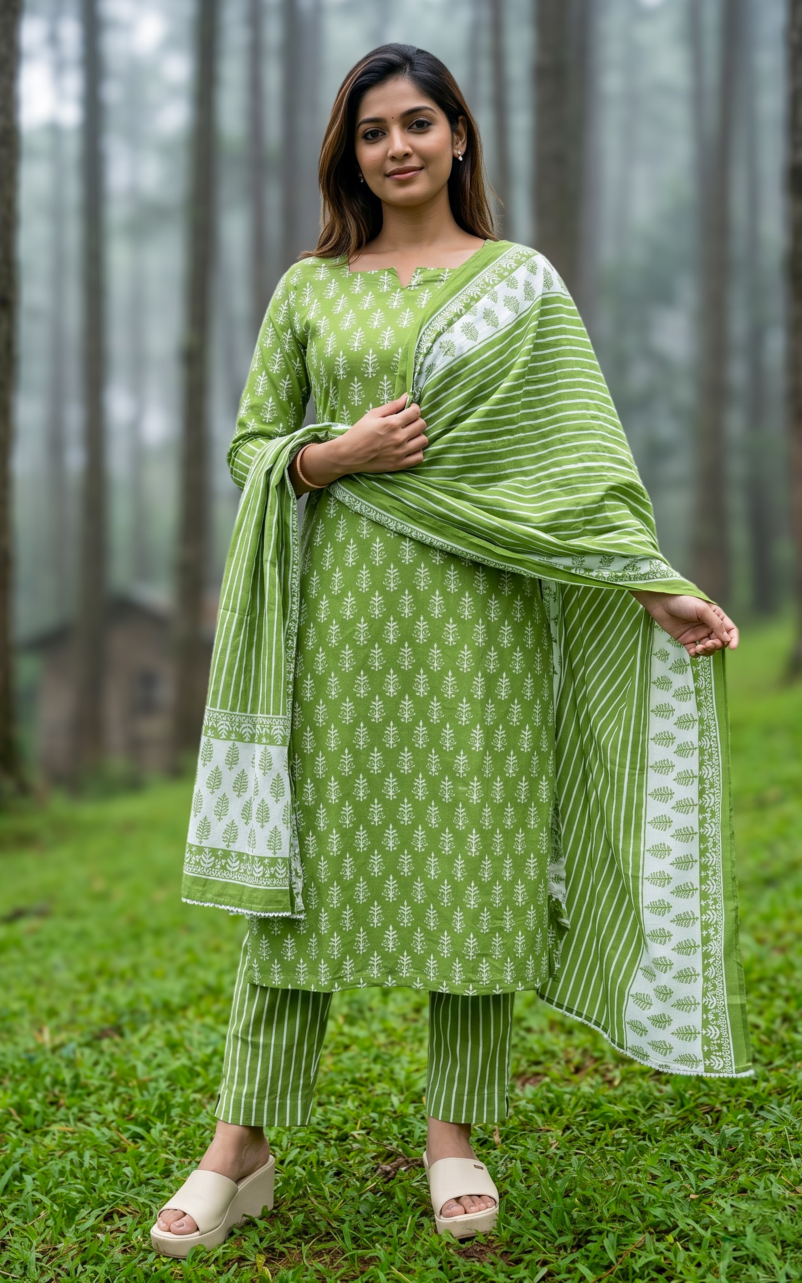Mrinalini Green (Kurti+Pant+Dupatta)
