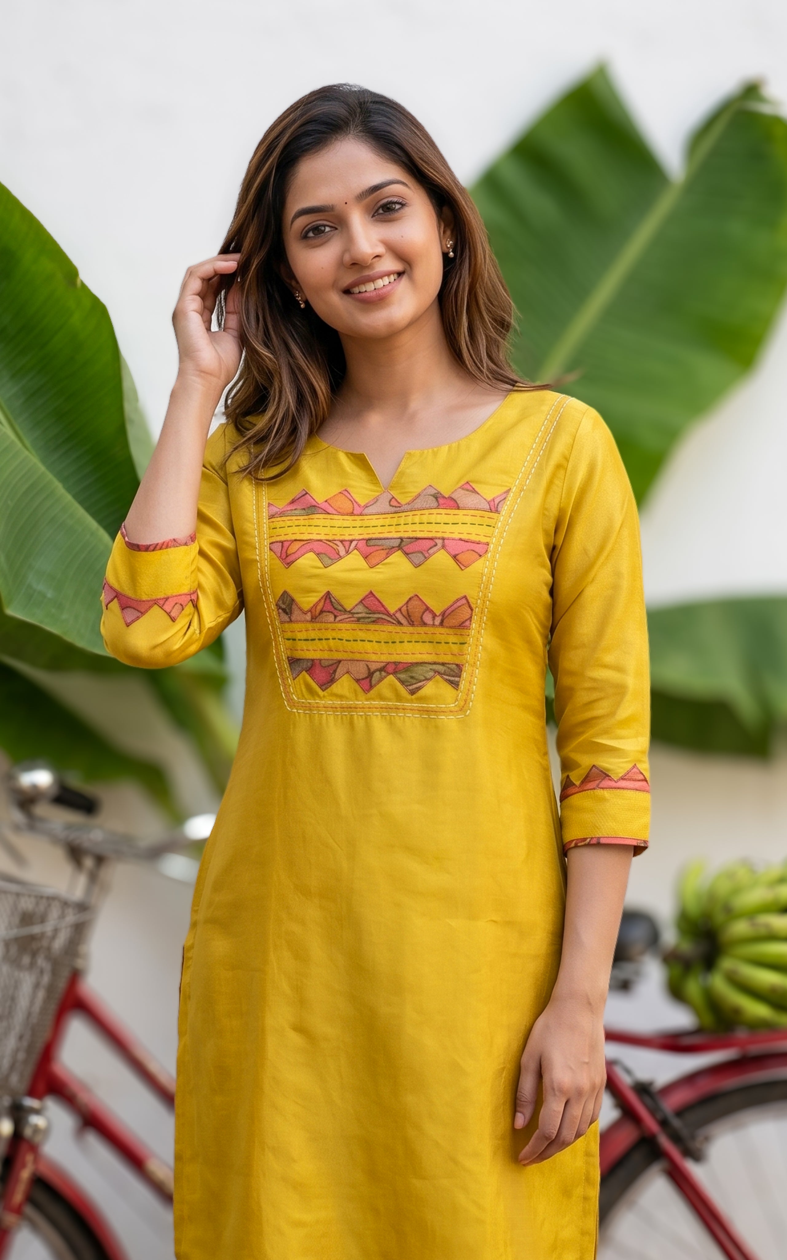 Mustard Yellow Straight Kurti Traditional Wear Women