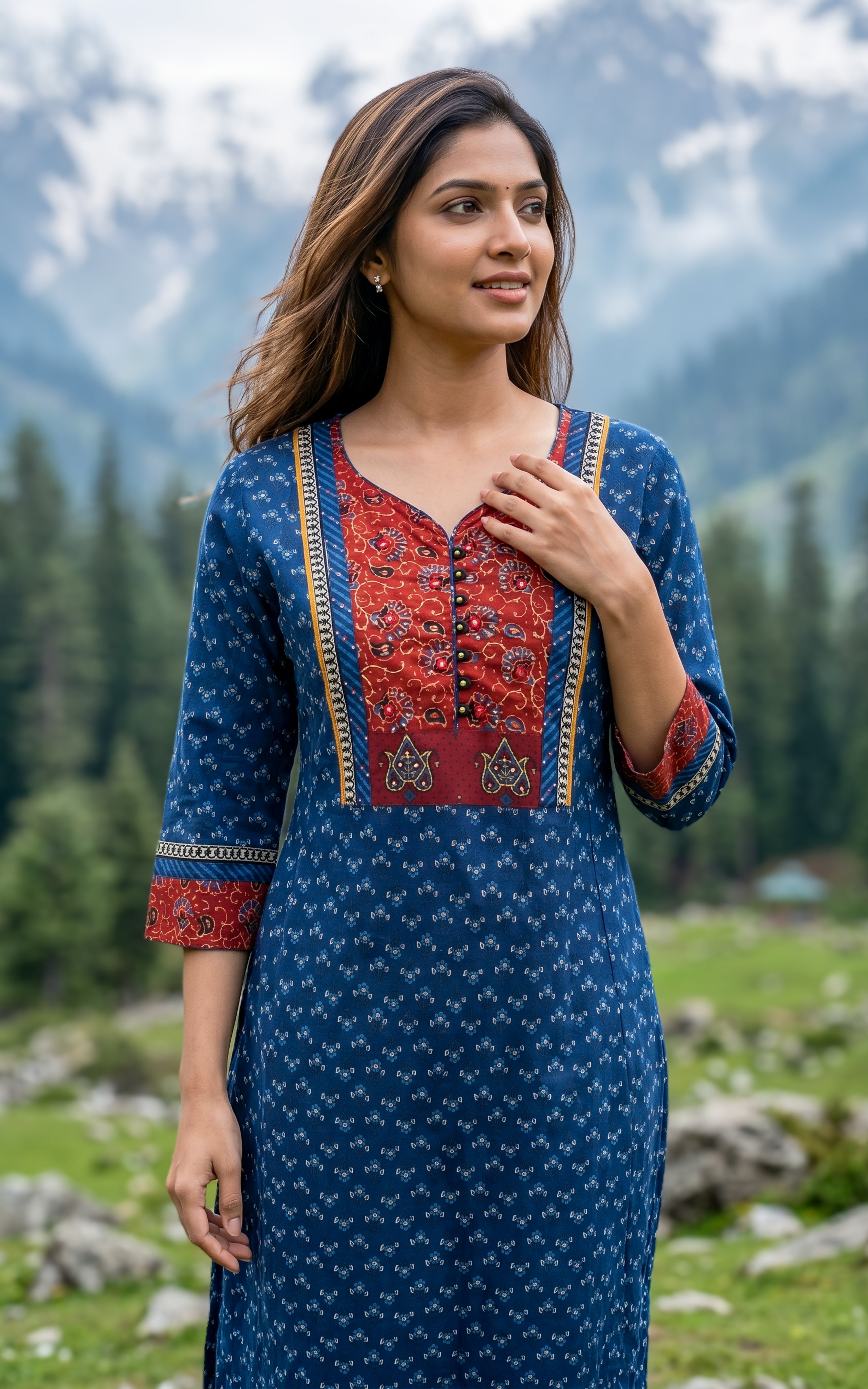 Aline cotton kurti with beads embroidery for women