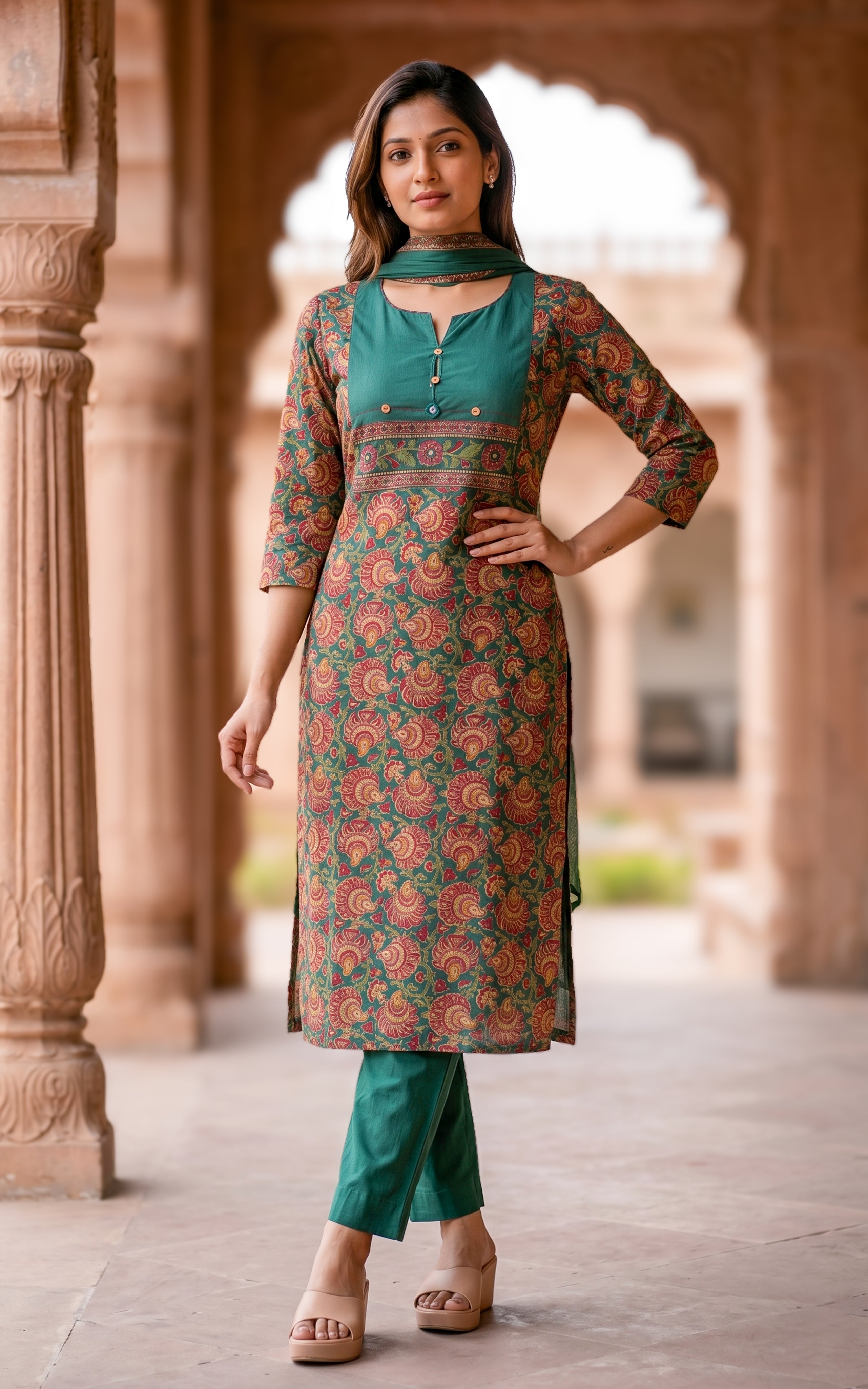 Thumbai Green (Kurti+Pant+Dupatta)