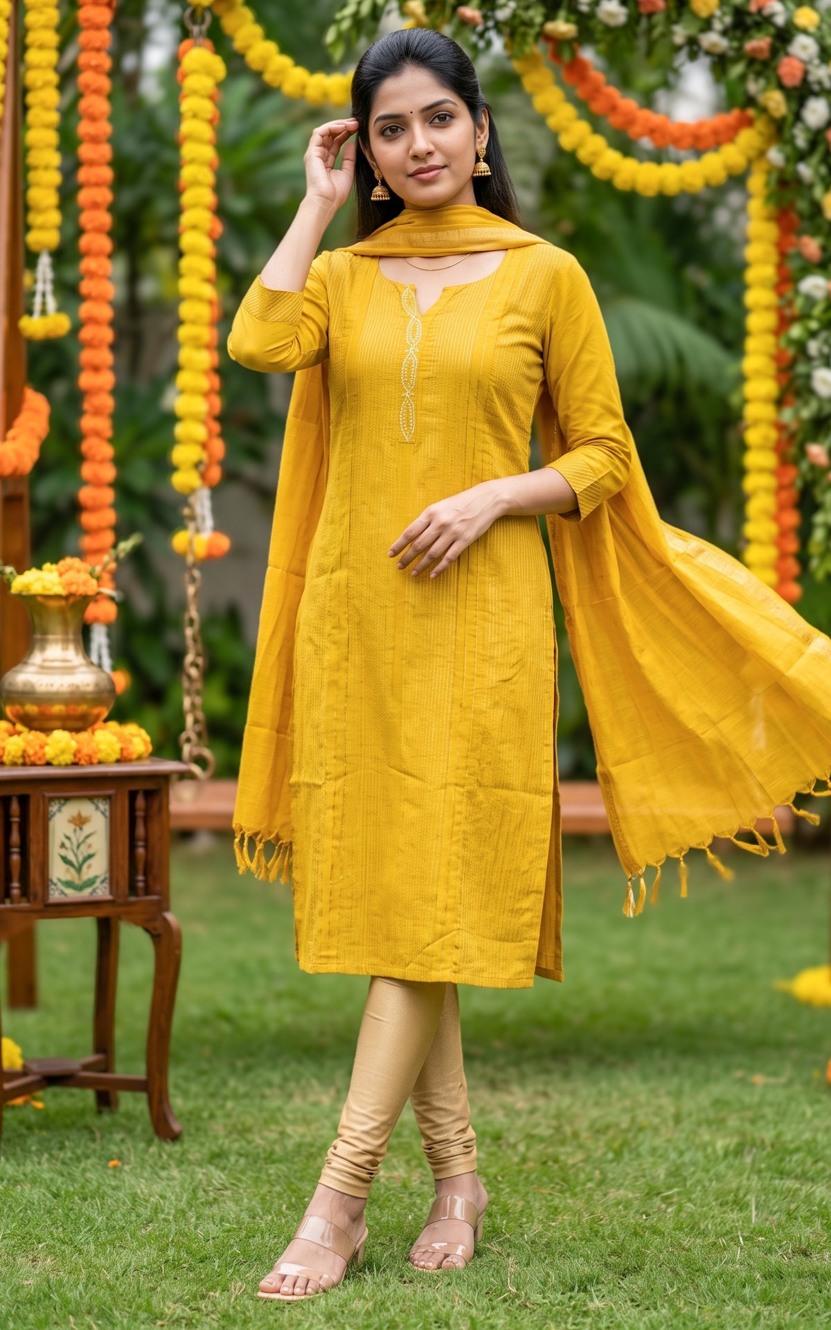 Delisha Lime yellow (Kurti+Dupatta)
