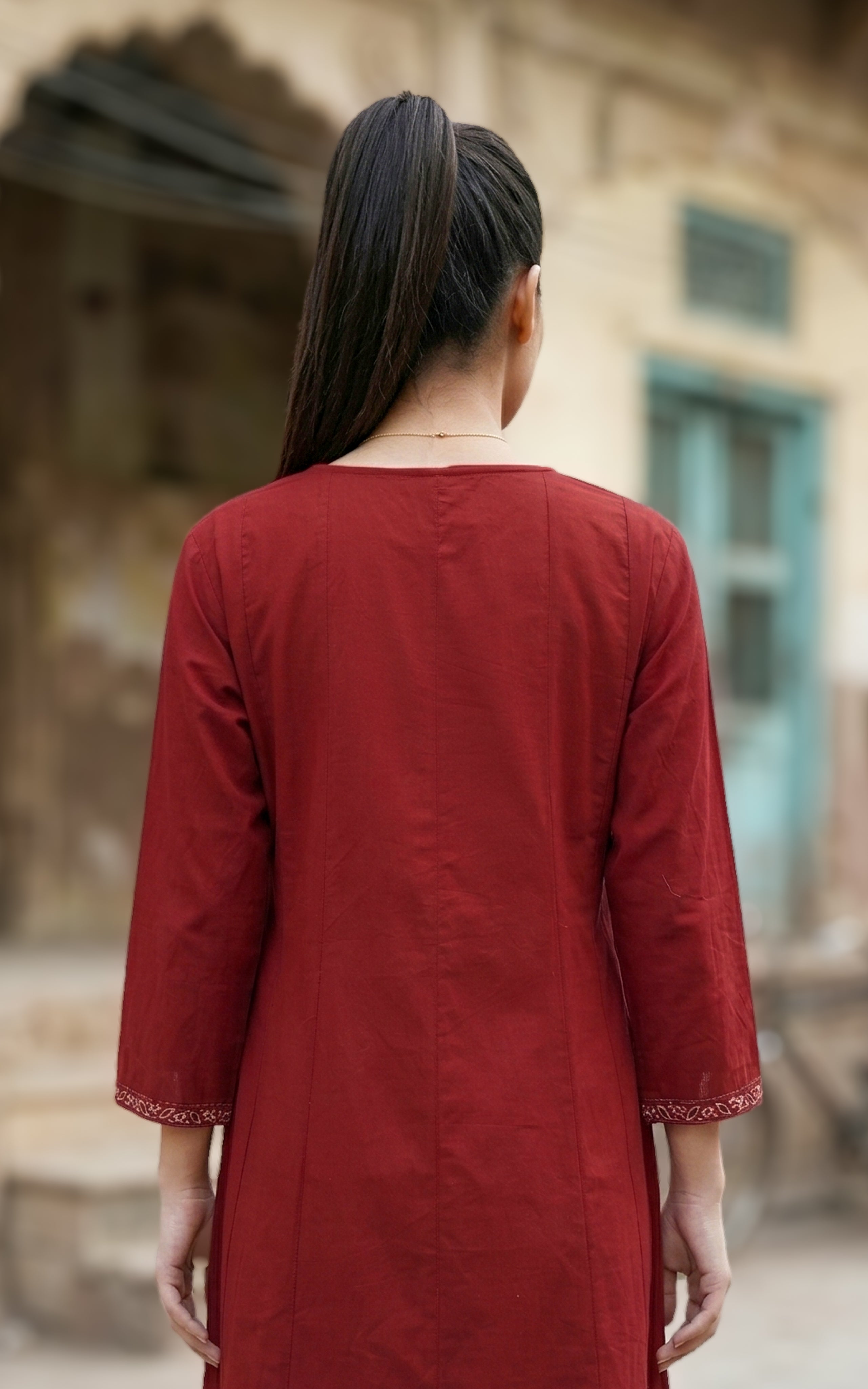 Elegant dark maroon Anarkali kurti for women