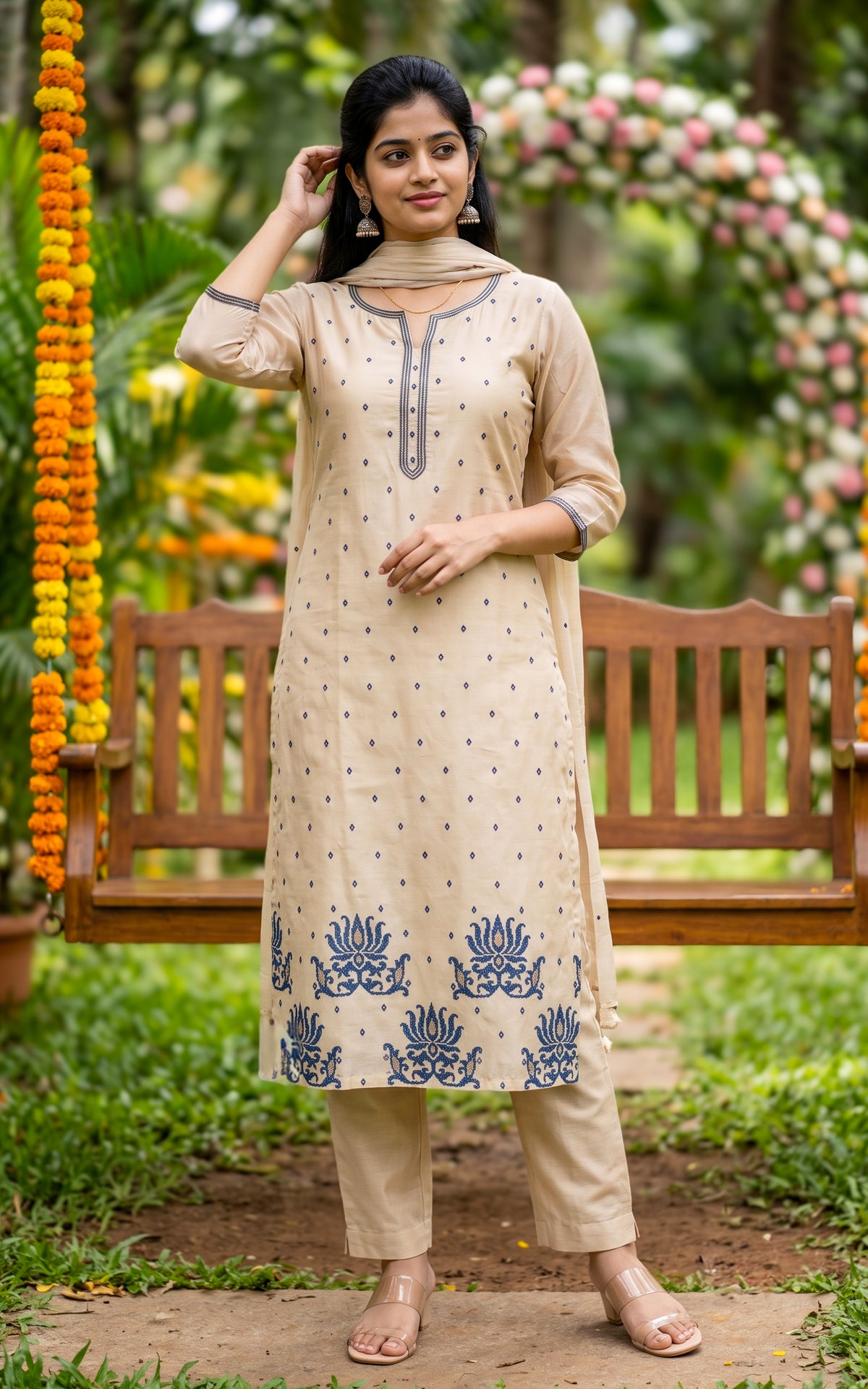 Niranjaya Beige (Kurti+Pant+Dupatta)