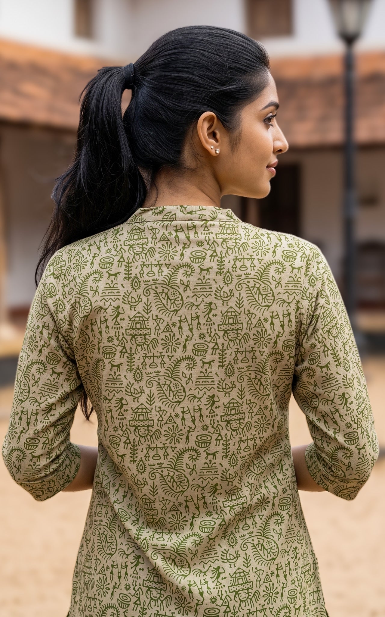 Mehandi Green and Beige Cotton Flex Summer Collection Kurti Set for Women