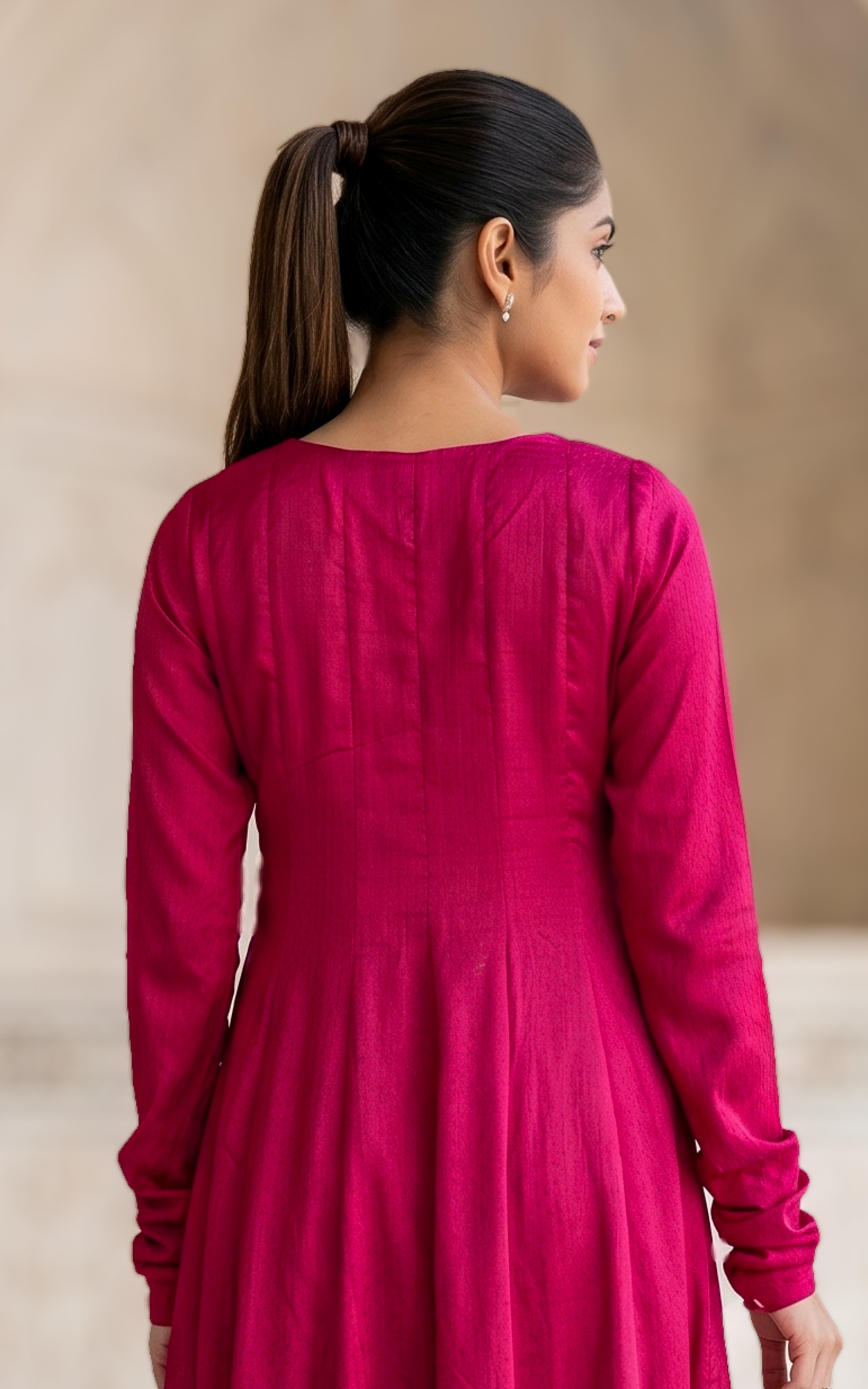 Ruby red flared long kurti for women