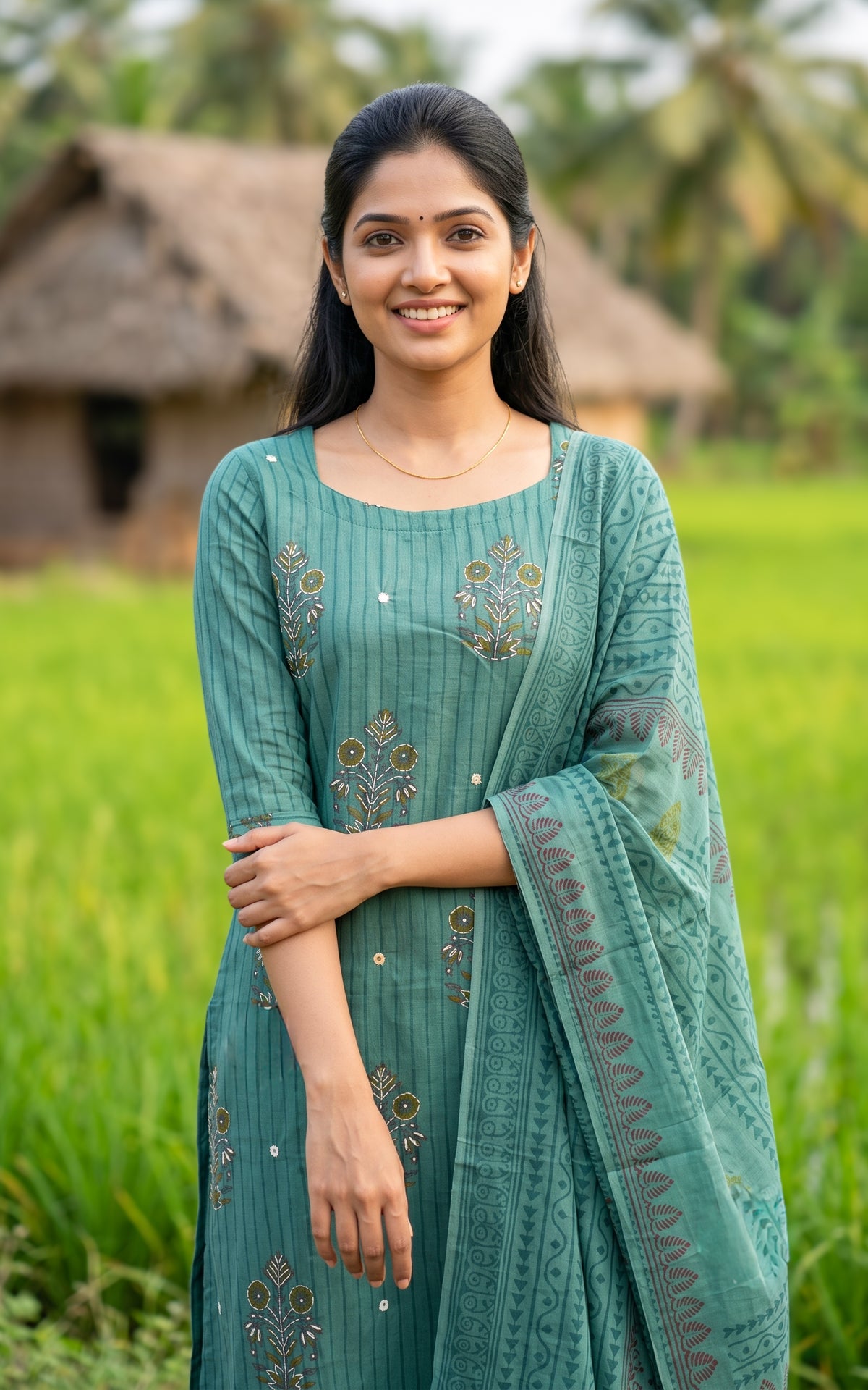 Jarita Sage Green Handblock (Kurti+Pant+Dupatta)