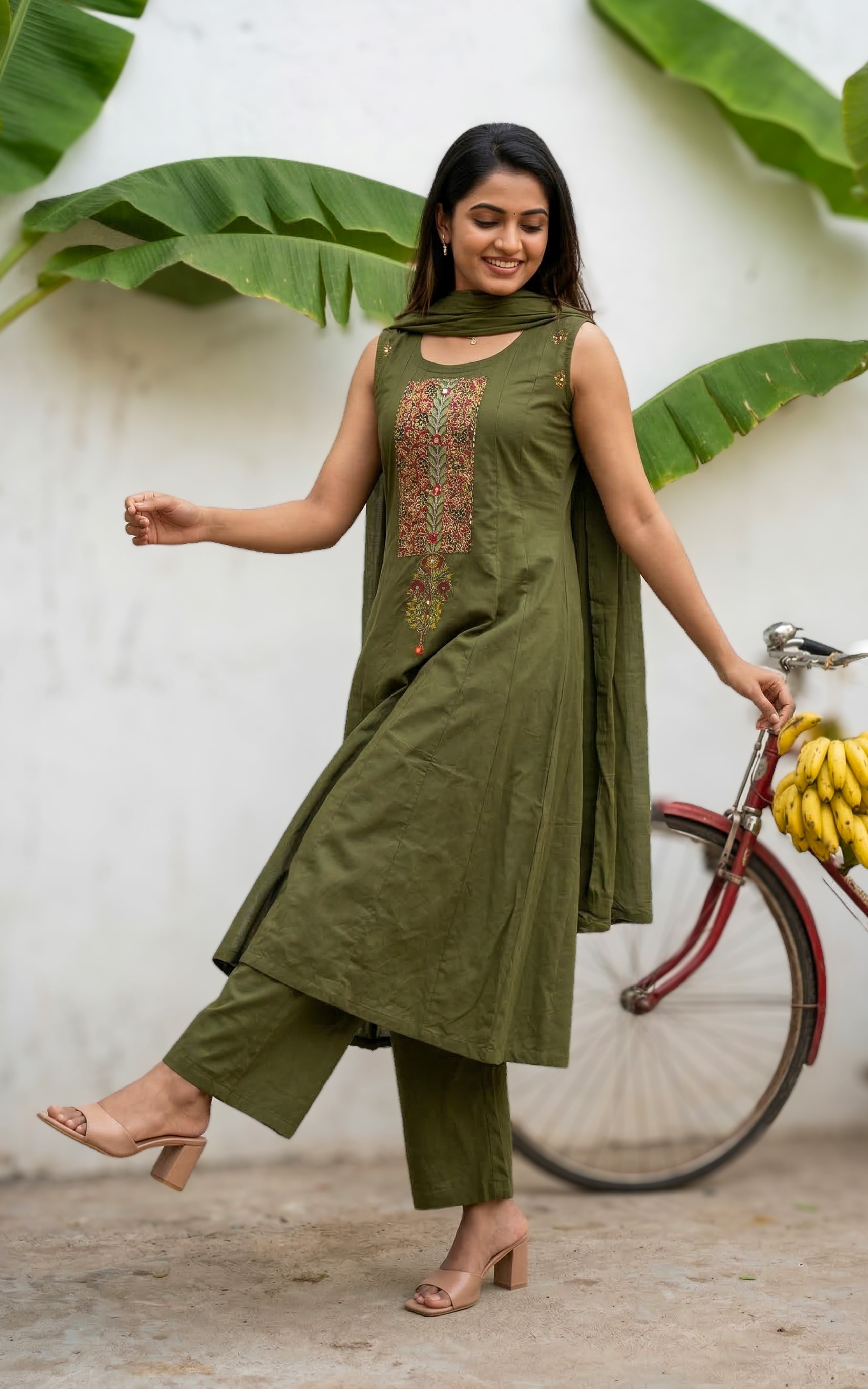 Mirror work Anarkali kurti set