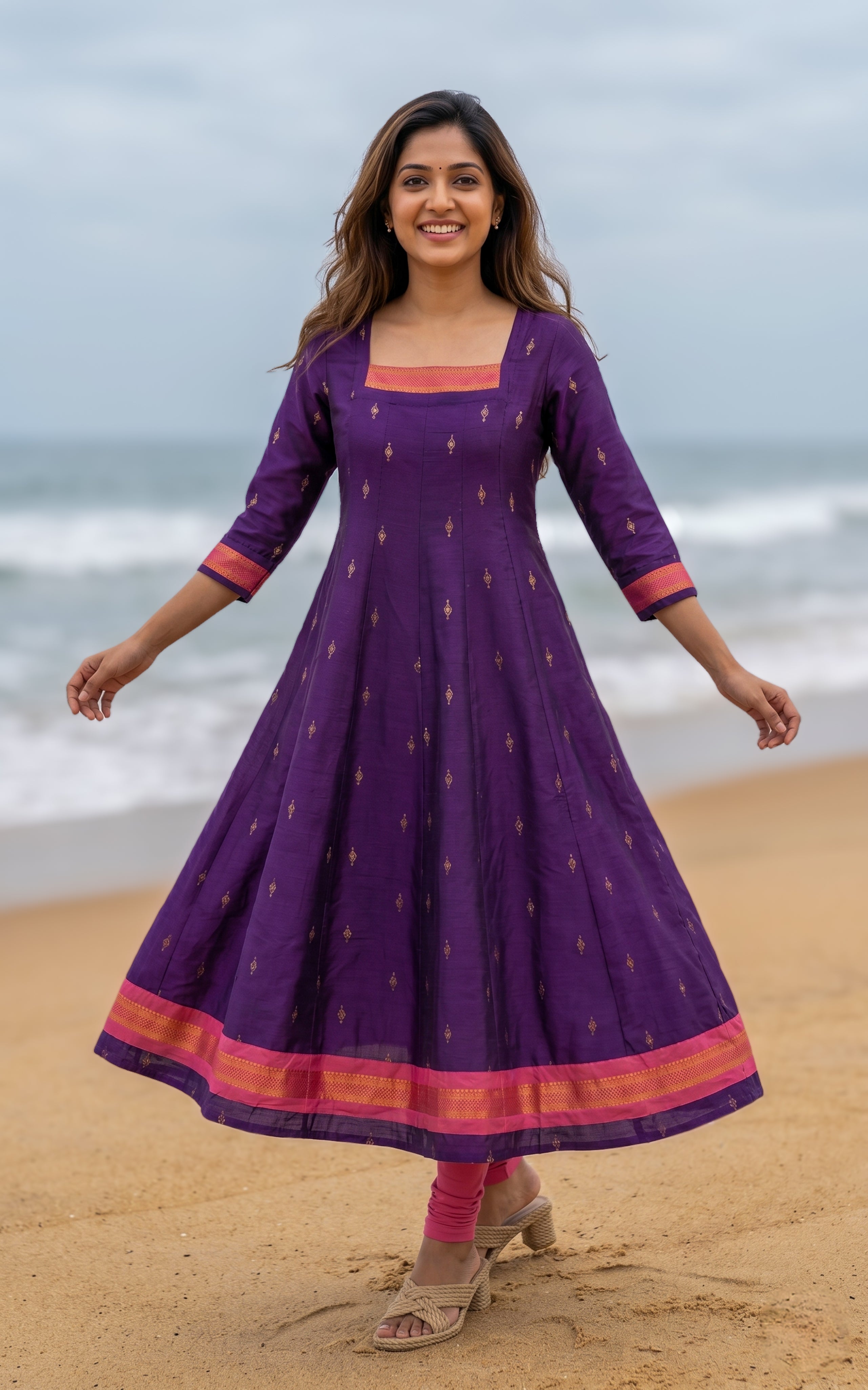 silk cotton anarkali kurti for women