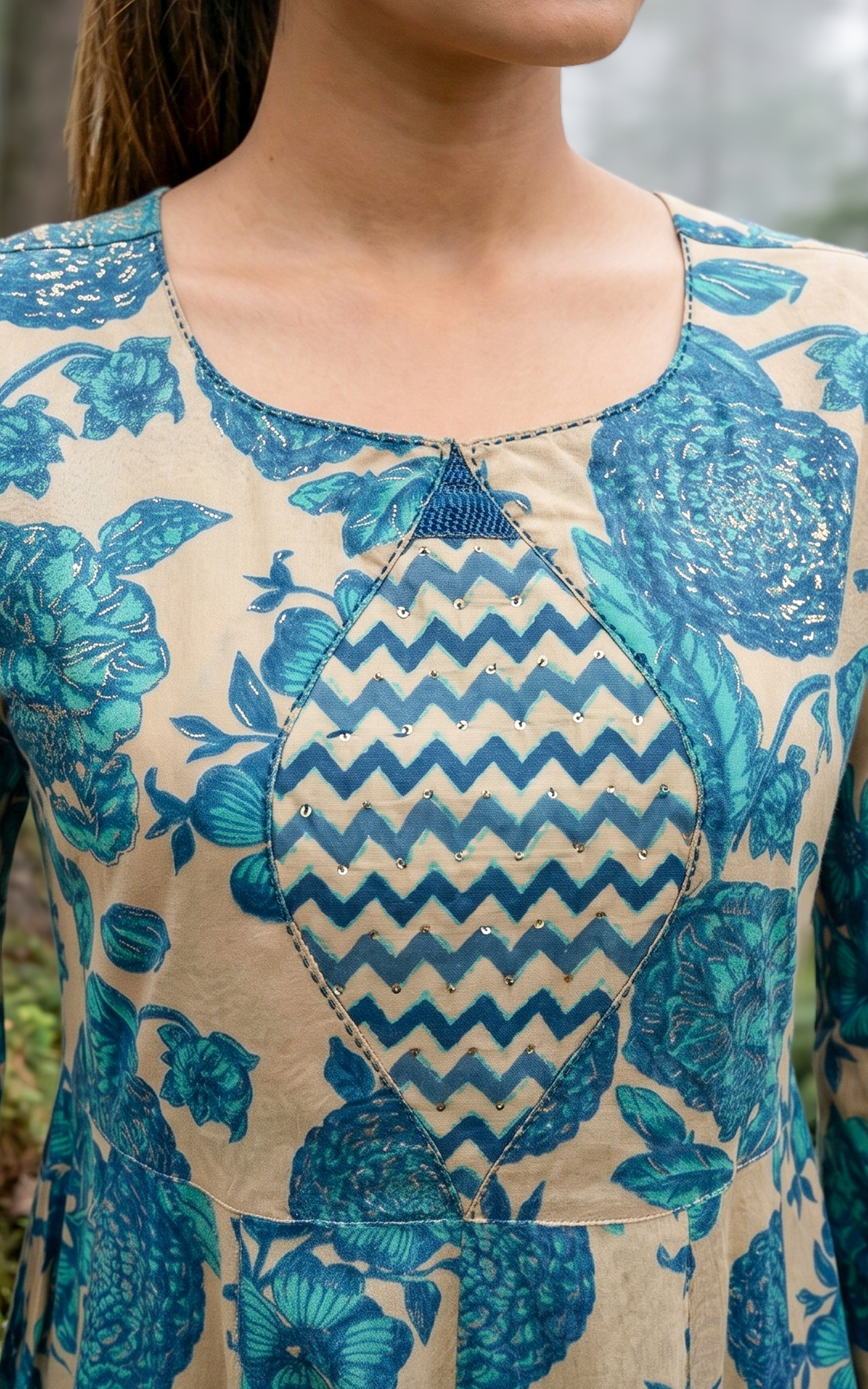 Comfortable blue cotton Anarkali kurti for women