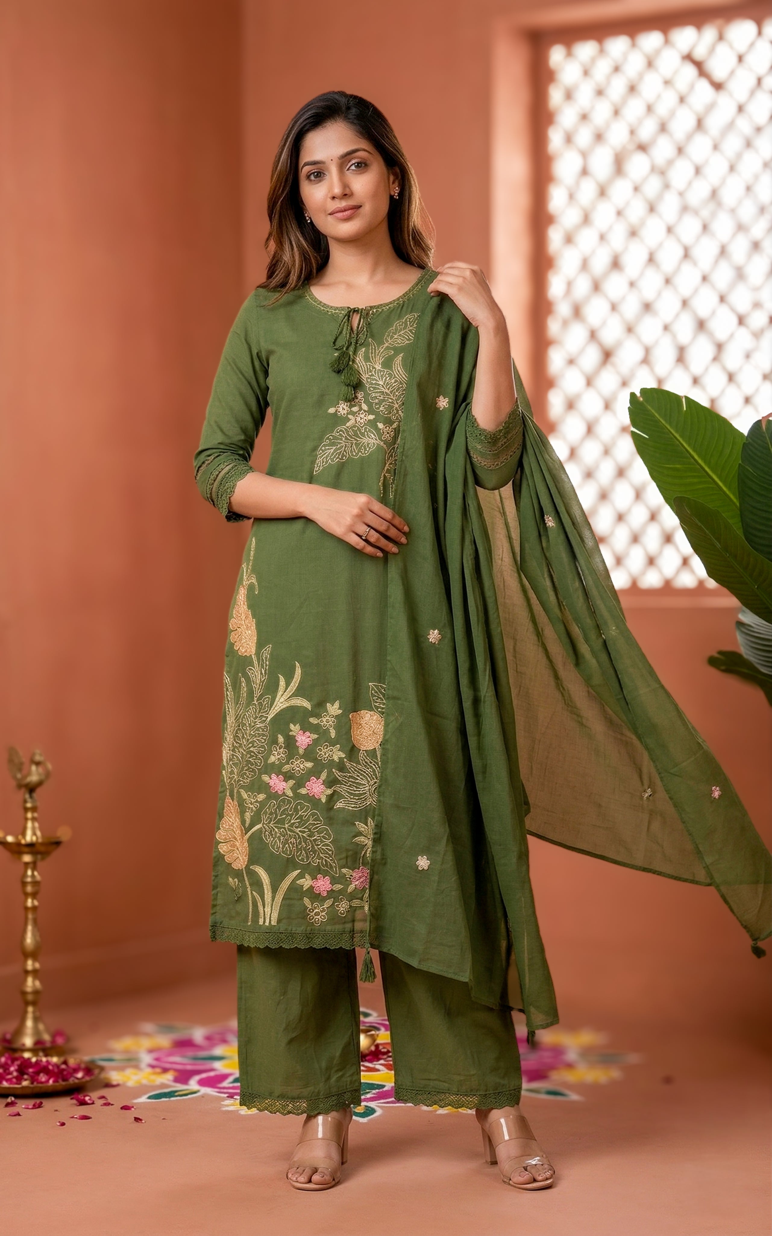 Pritha Green (Kurti+Pant+Dupatta)