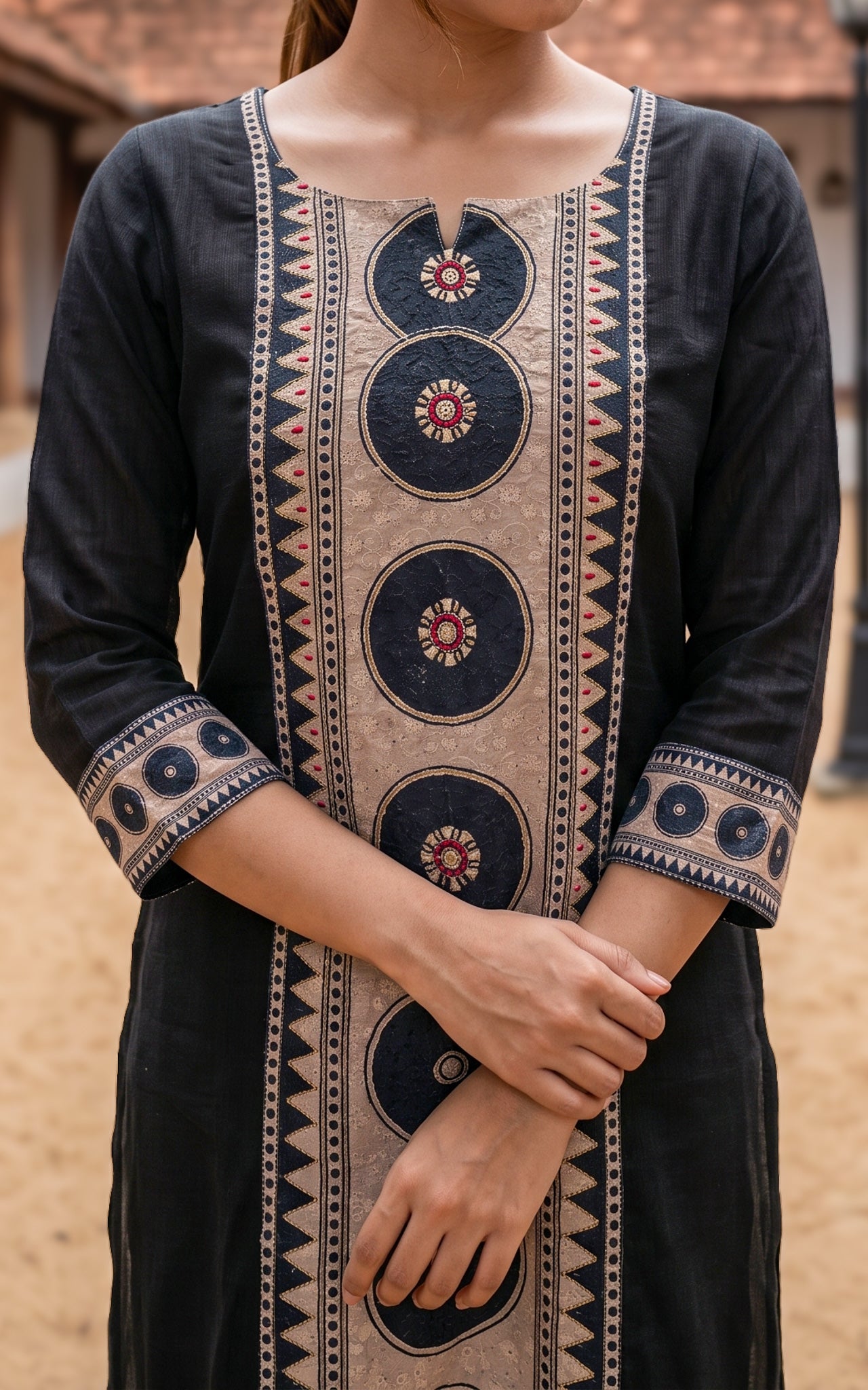 Black Art Silk Blend Designer Kurti Set for Women