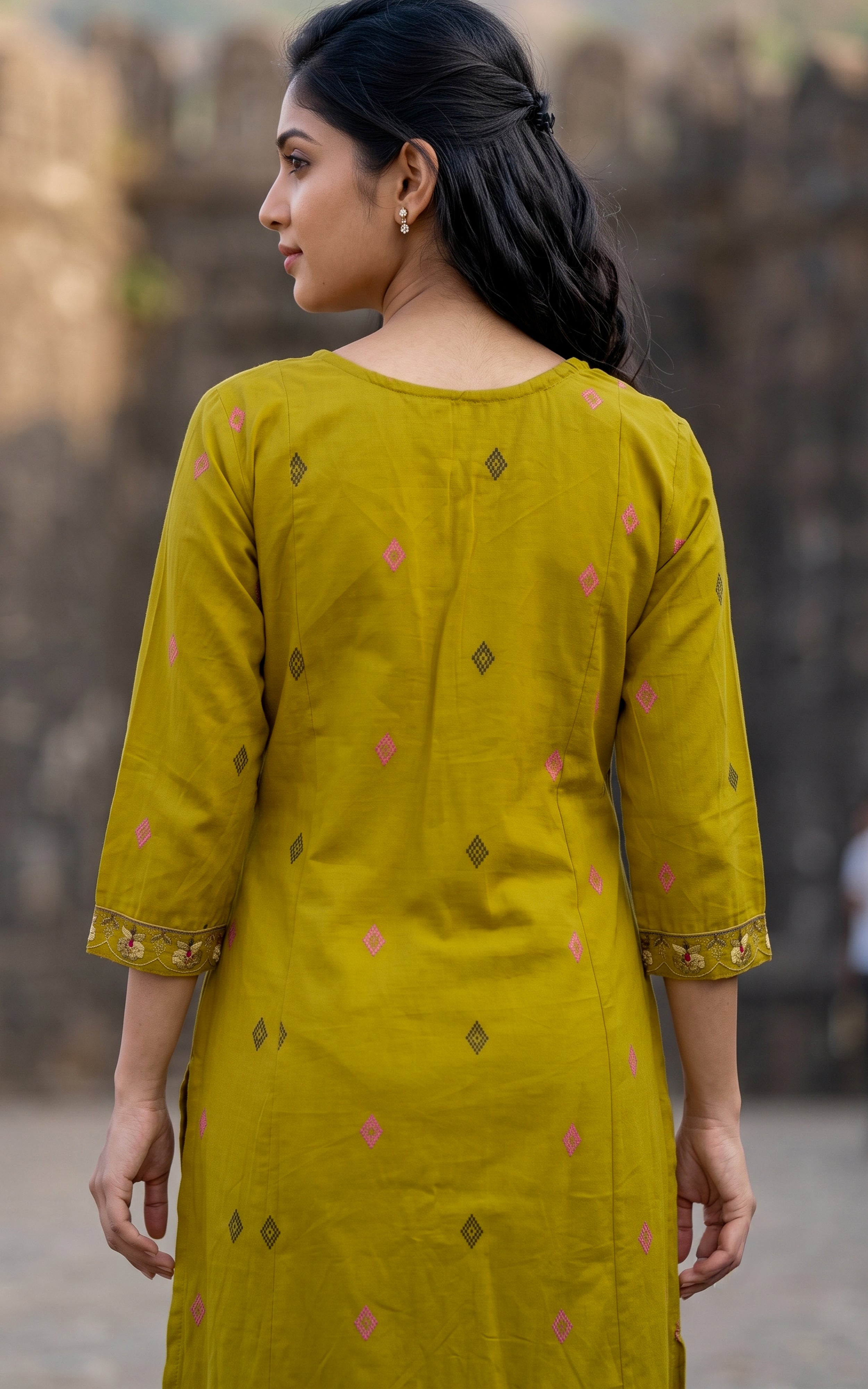 Mehandi Green Cotton Aline Kurti Set with Side Slit for Women