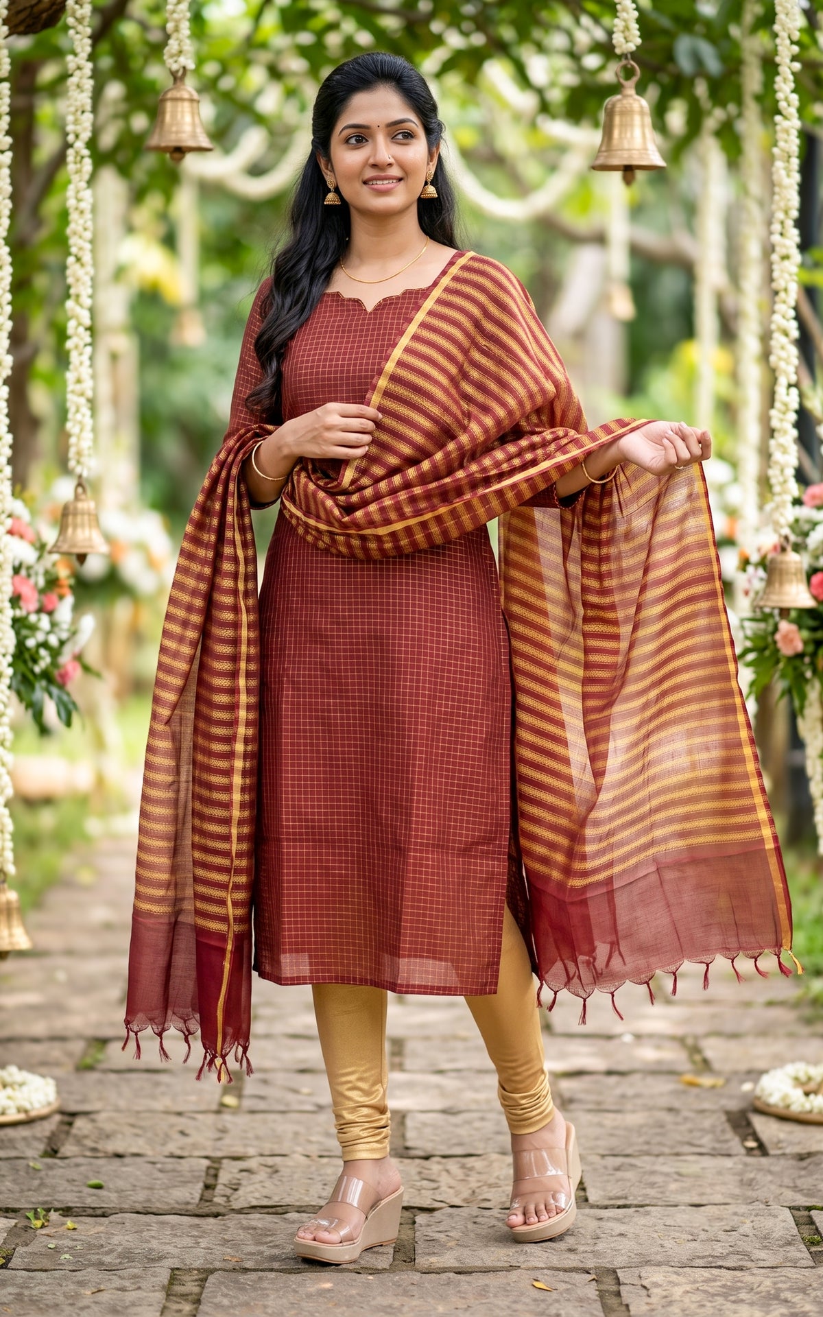 Narumugai Maroon (Kurti+Dupatta)