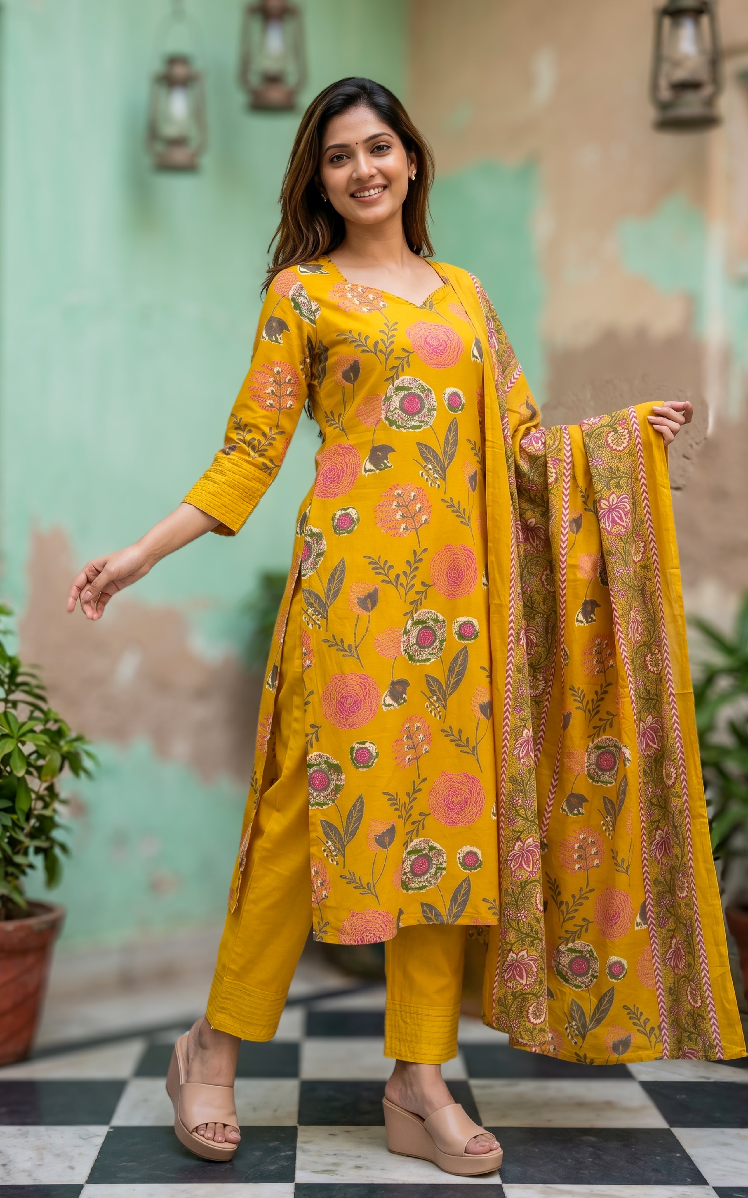Cotton kurti with matching dupatta

Casual wear printed cotton kurti set
