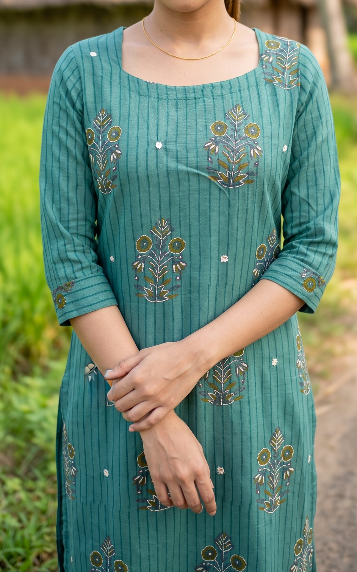 Jarita Sage Green Handblock (Kurti+Pant+Dupatta)