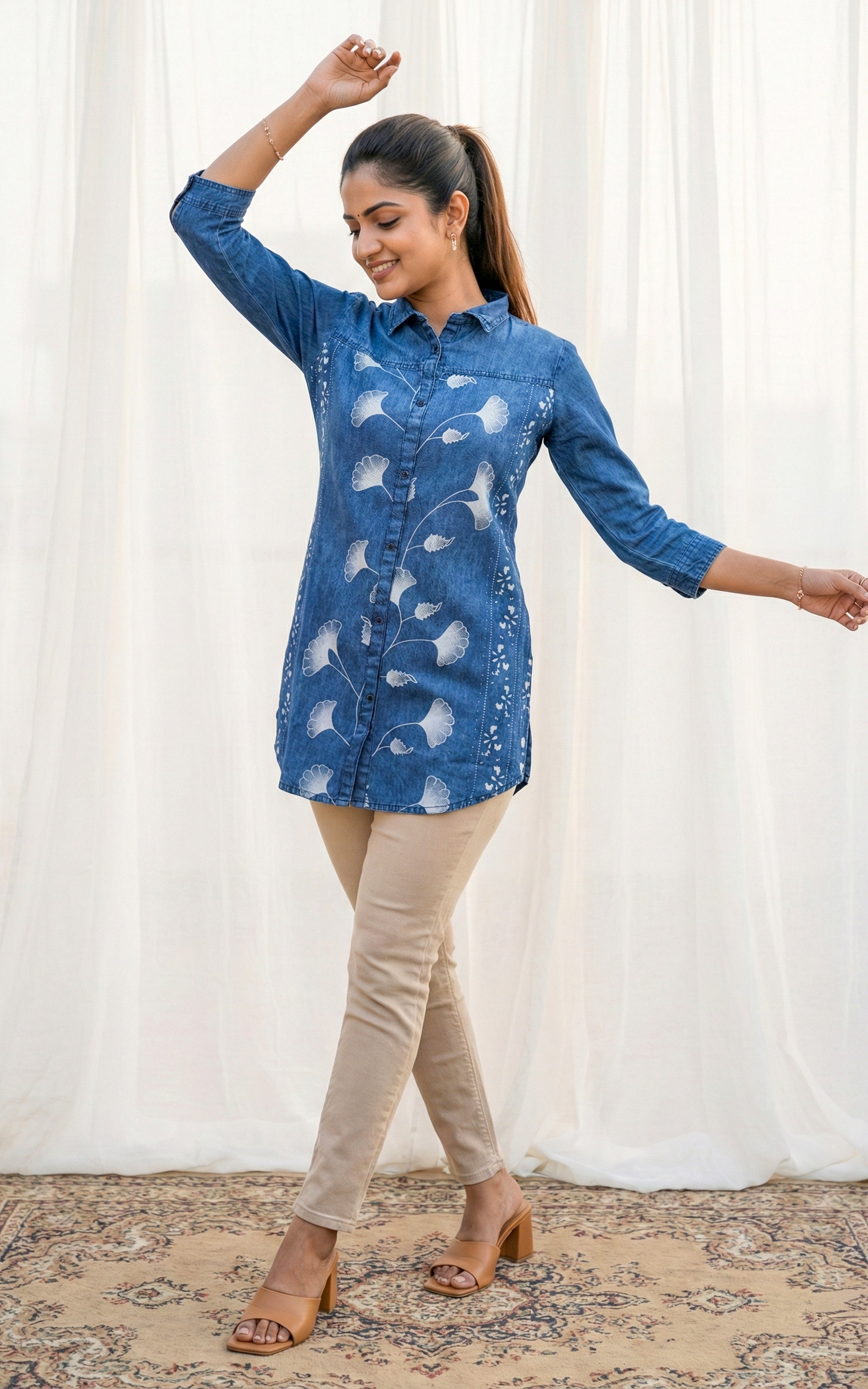 College wear denim blue short kurti for women