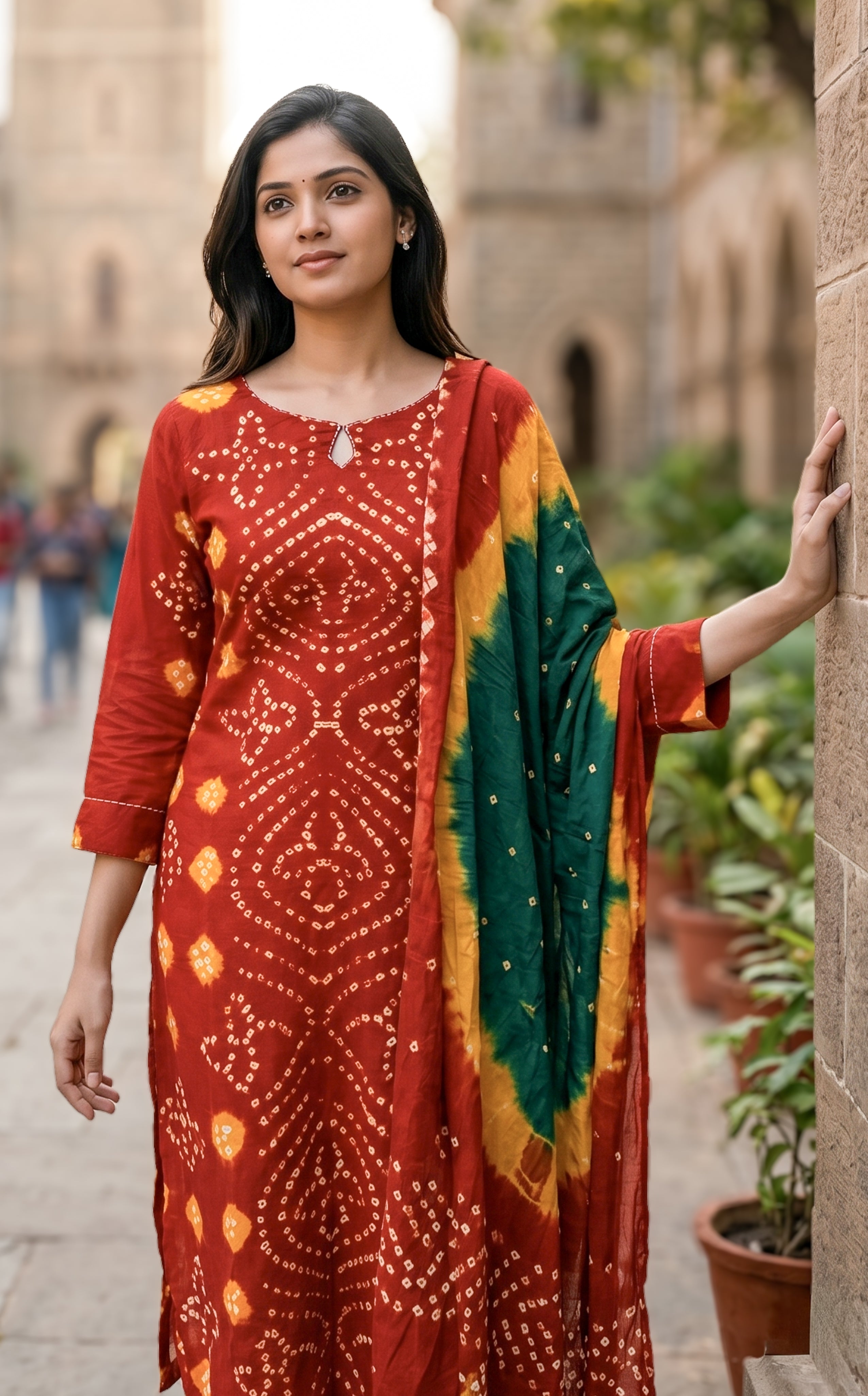 Rithushka Red (Kurti+Pant+Dupatta)