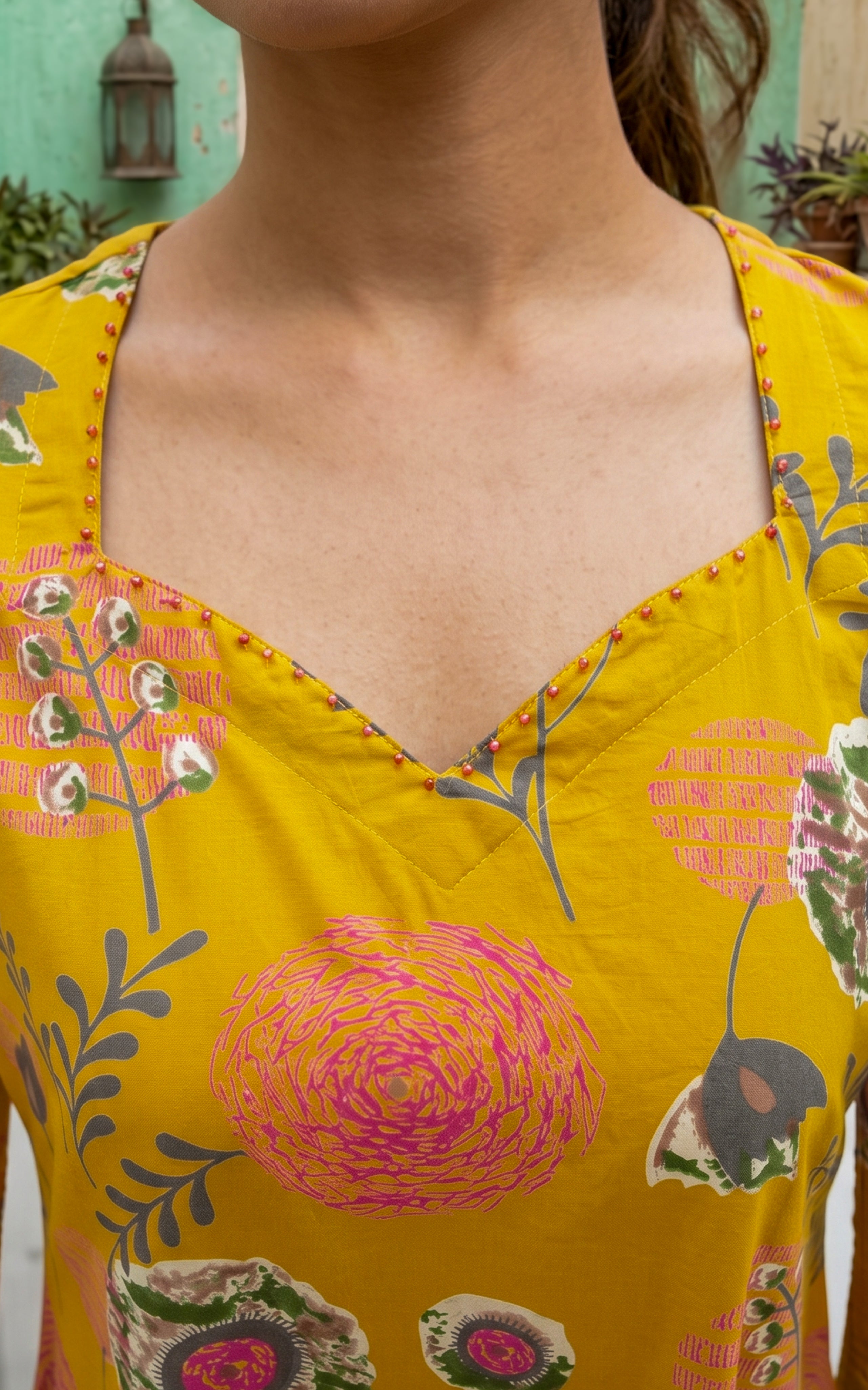 Mustard daily wear cotton kurti set for women