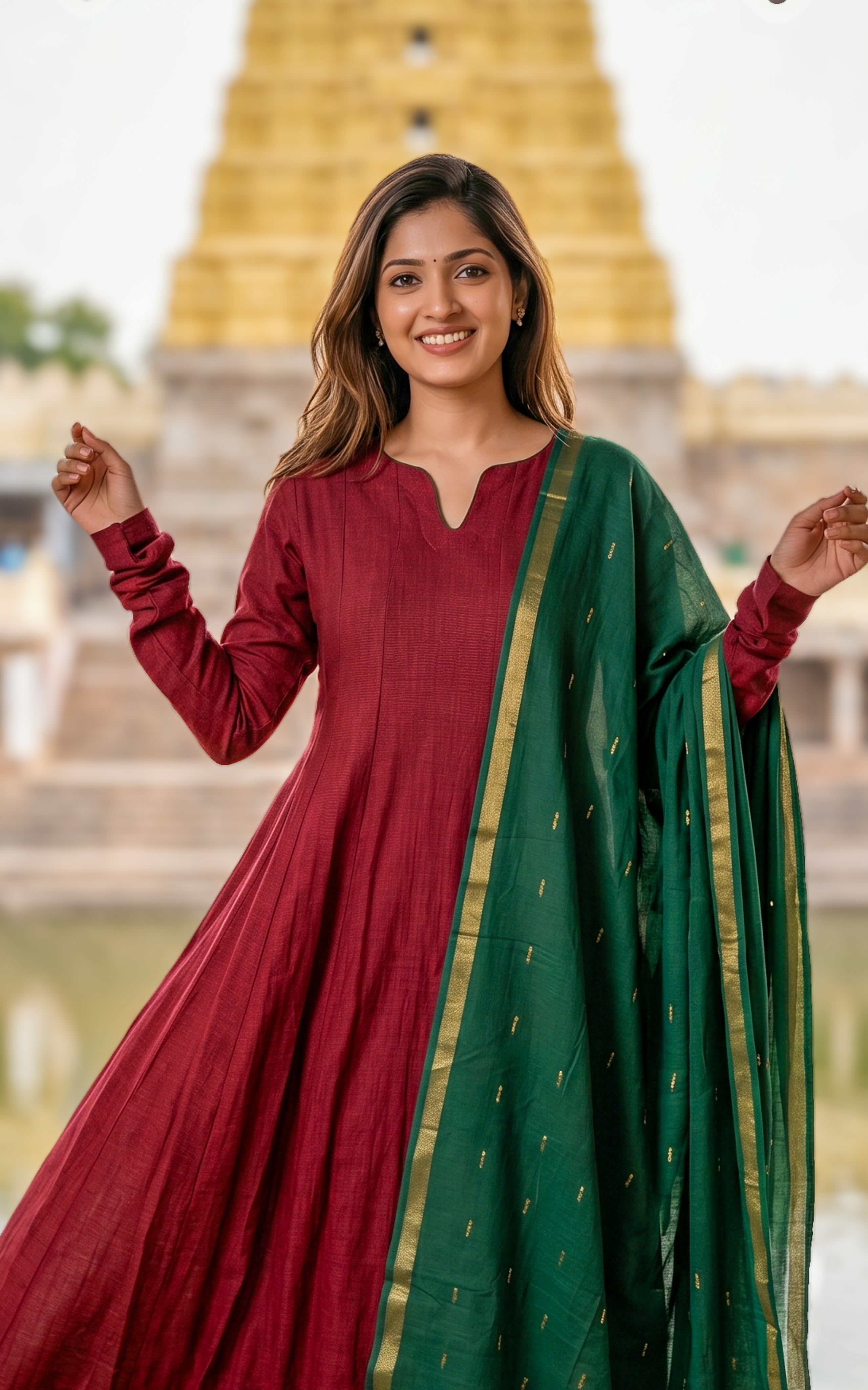 Anwen Maroon A (Kurti+Dupatta)