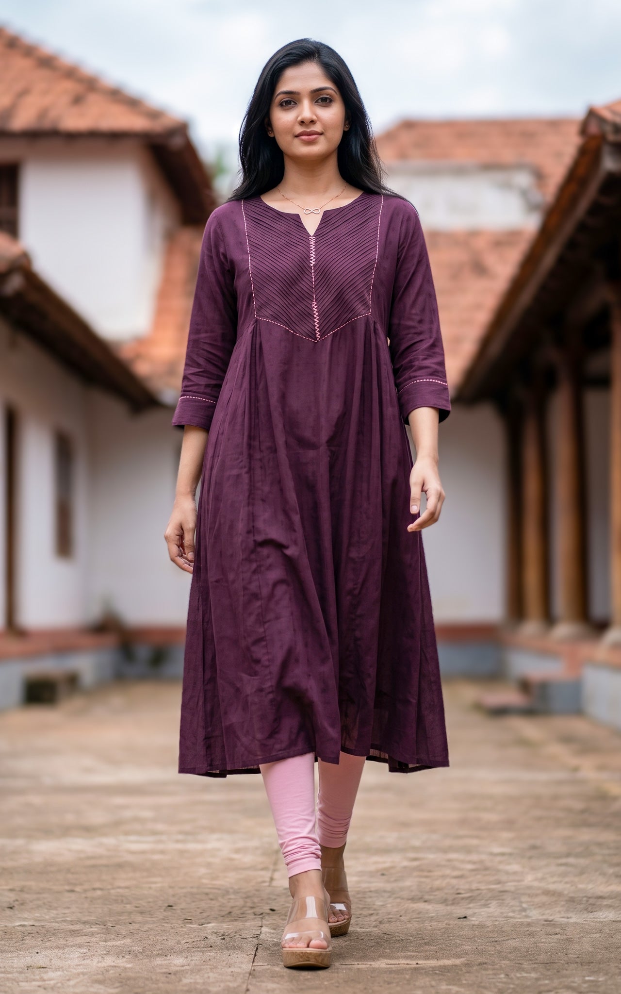 Plum Art Silk Elegant Anarkali Kurti for Women