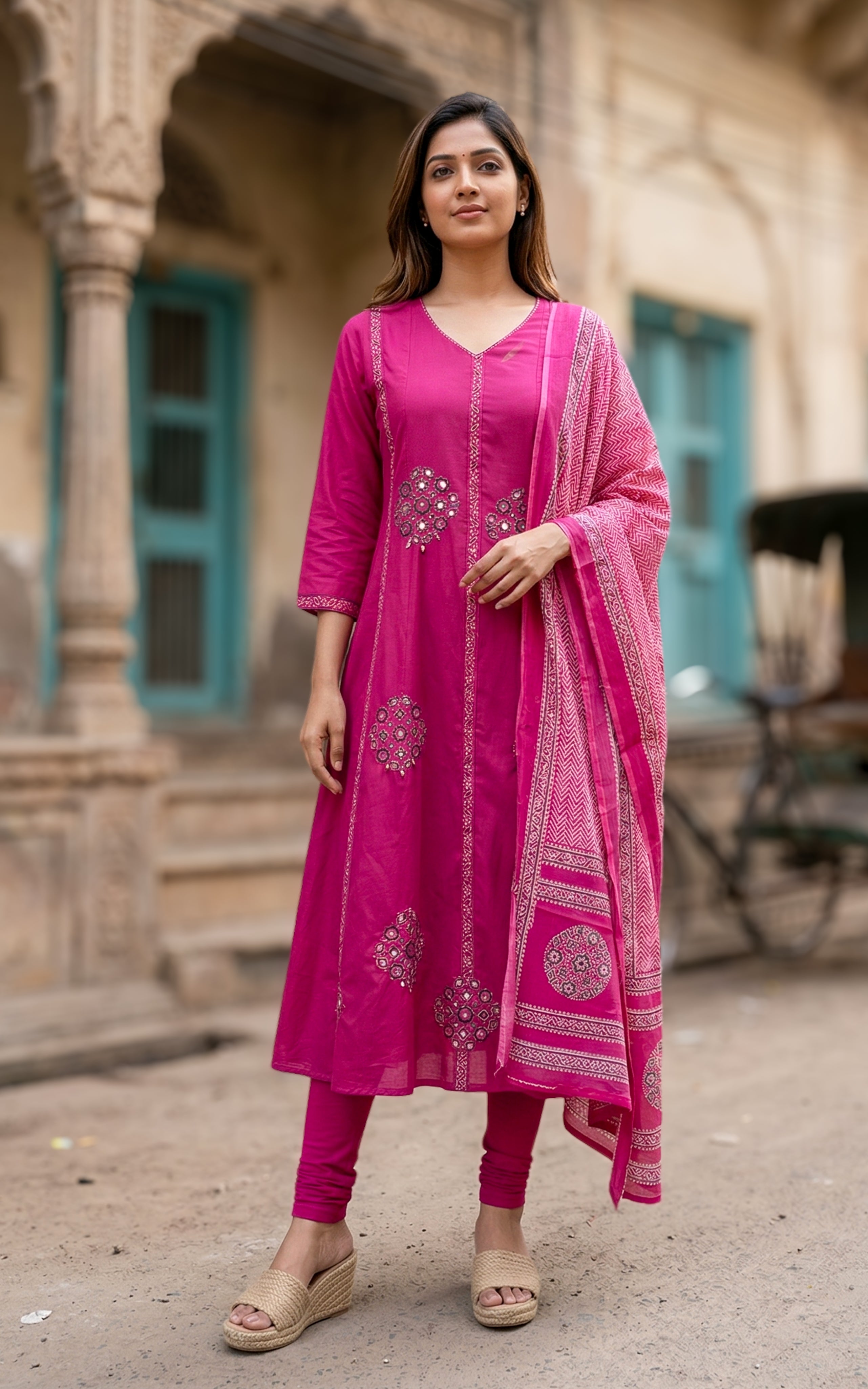 cotton anarkali kurti for women
v neck anarkali with mirror embroidery