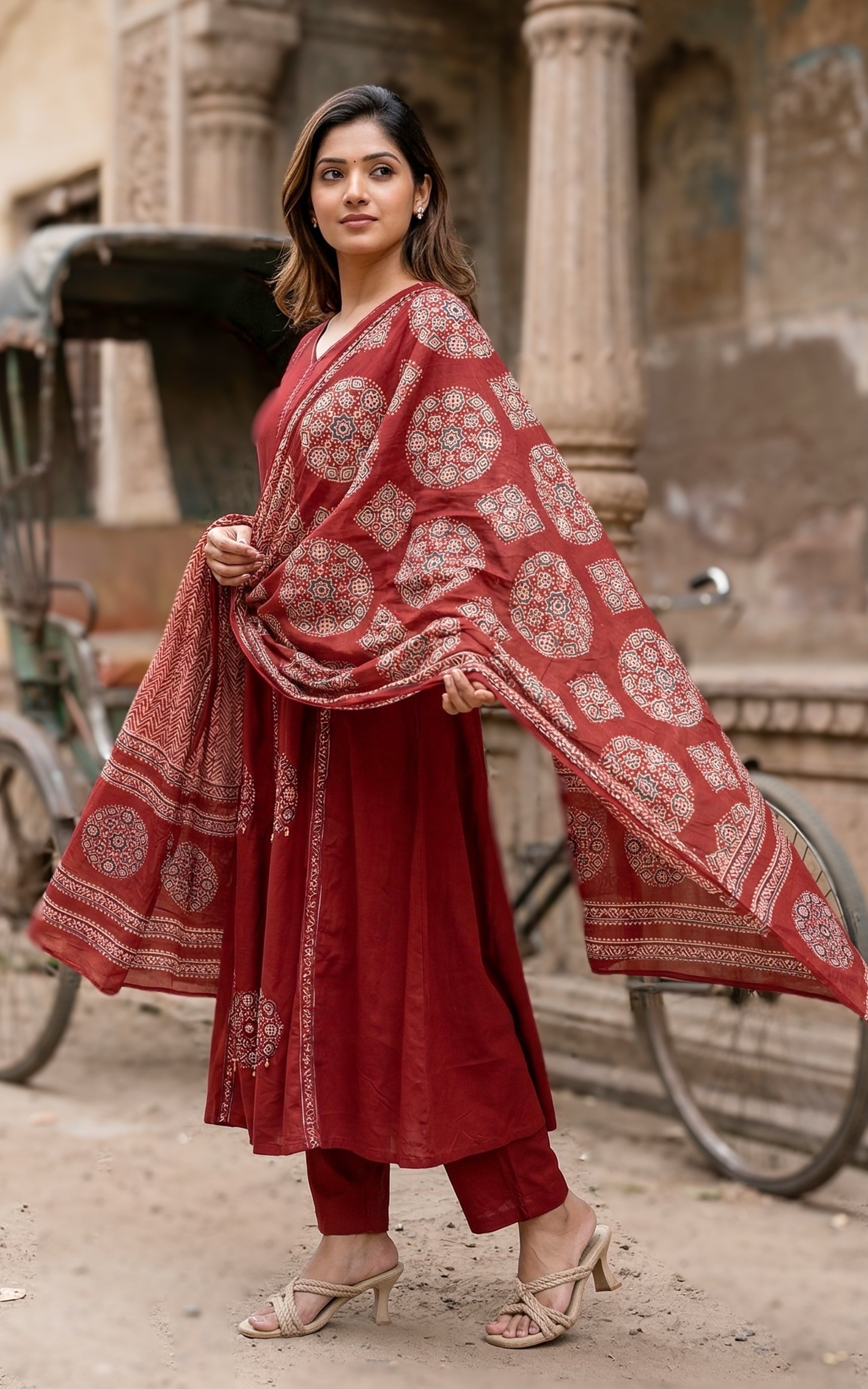 Dark maroon festive wear Anarkali kurti for women