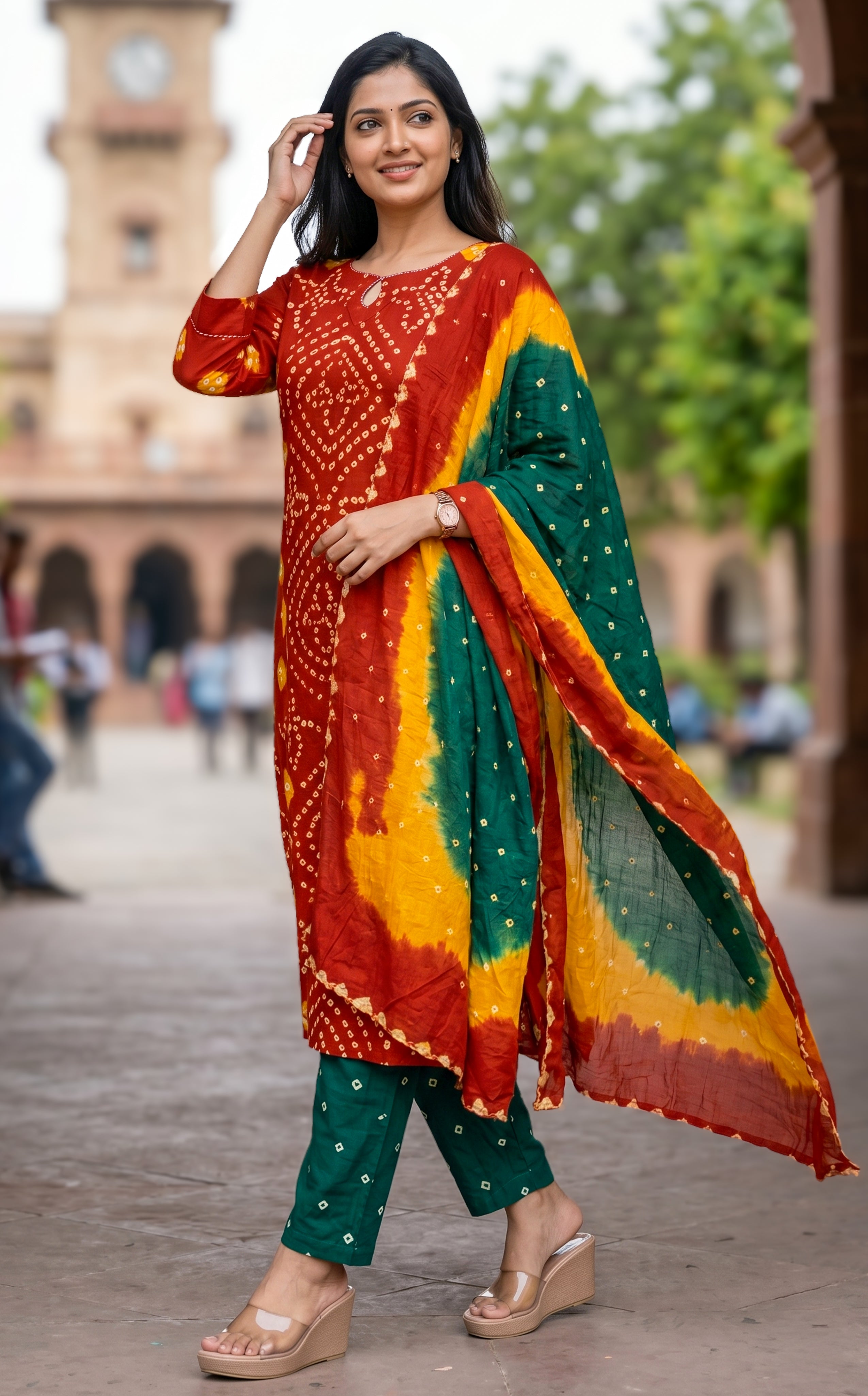 Rithushka Red (Kurti+Pant+Dupatta)