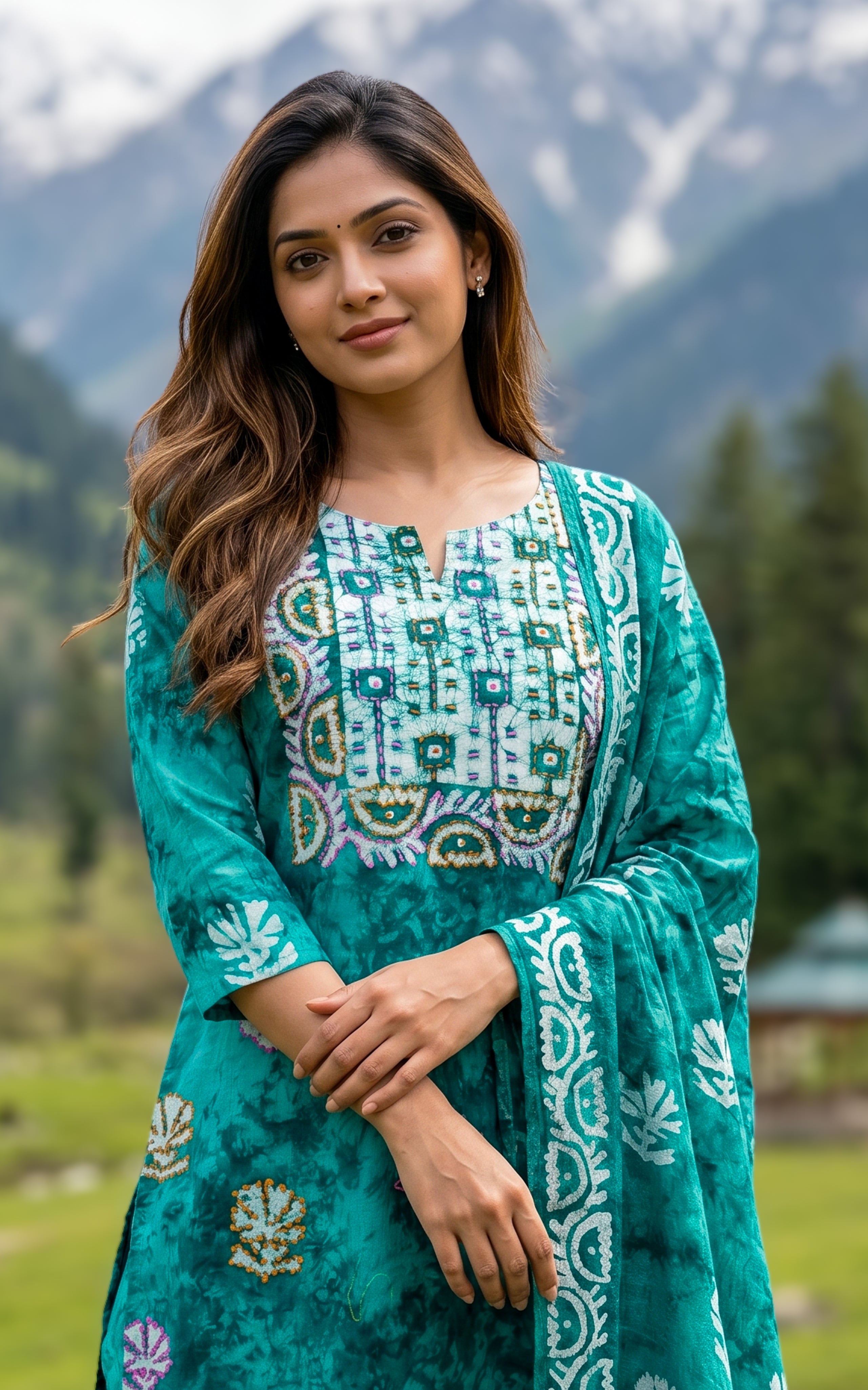 Rama green straight cut cotton kurti for women