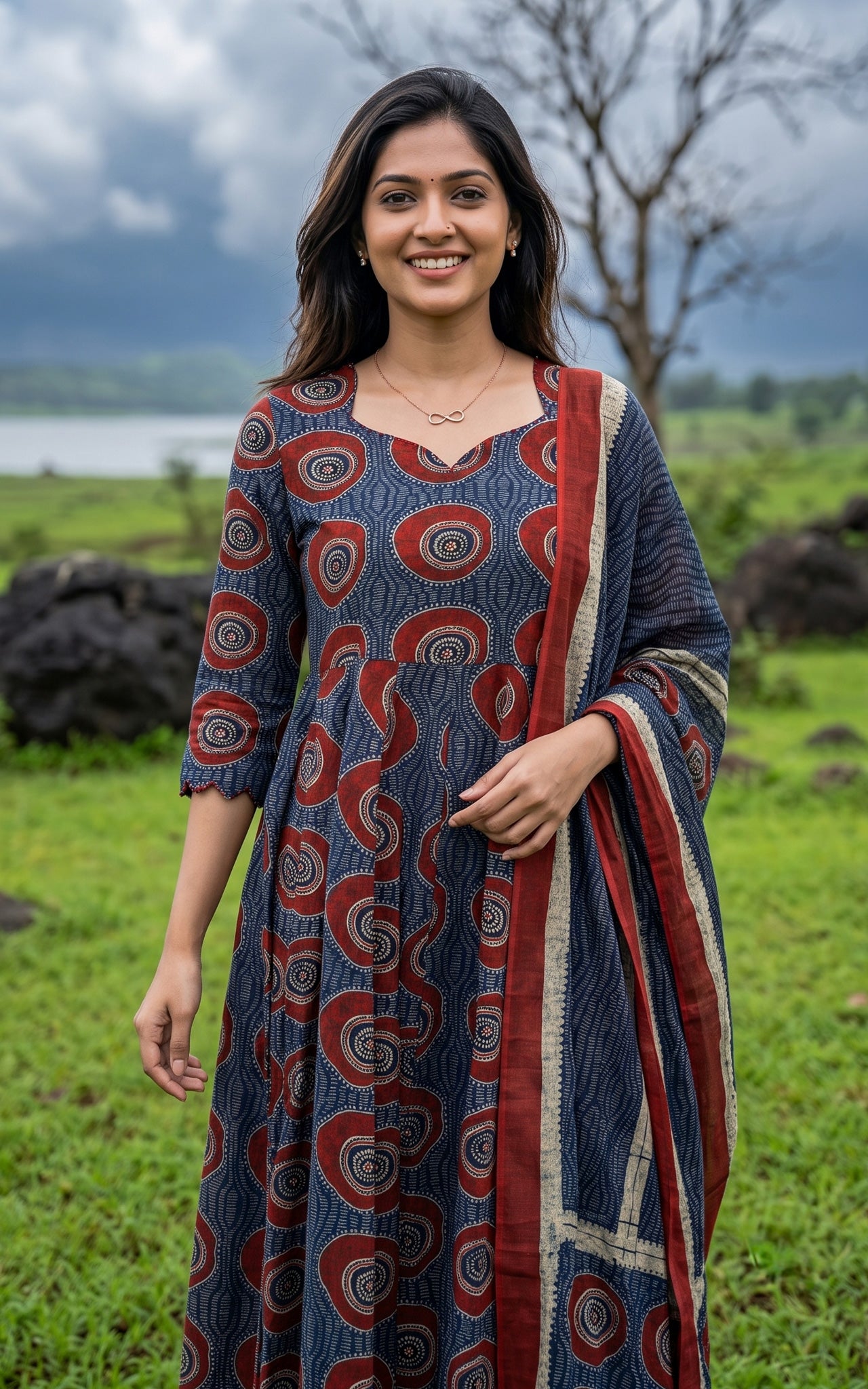 Blue Cotton Casual Wear Kurti Dupatta for Women