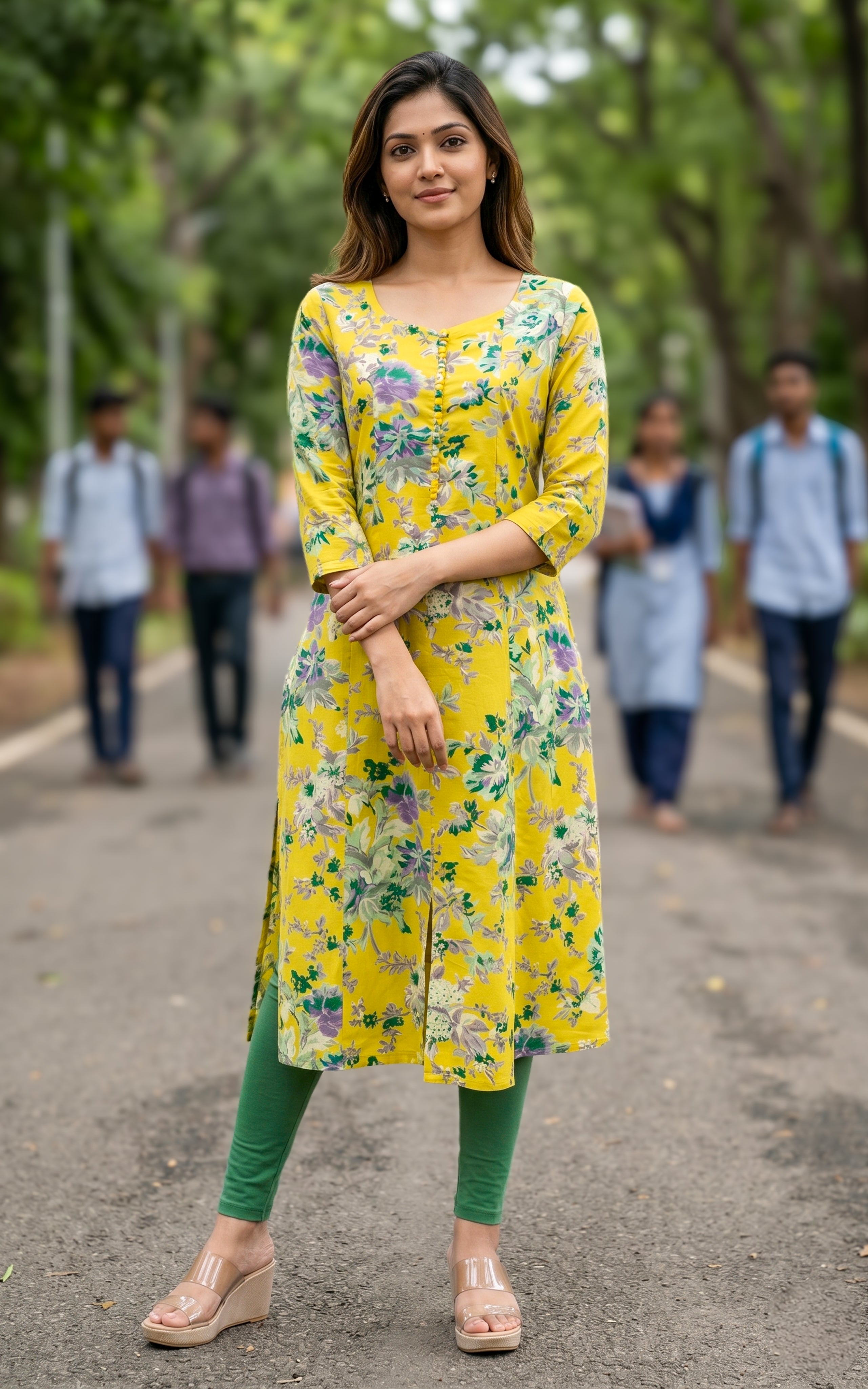 Lemon yellow cotton Aline kurti for women