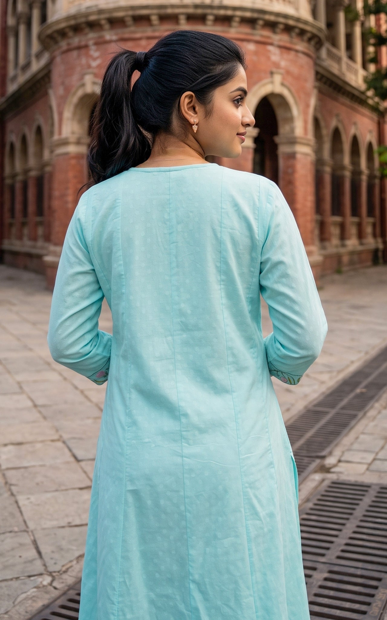 Light Sky Blue Cotton Casual Wear Anarkali Kurti Dupatta for Women