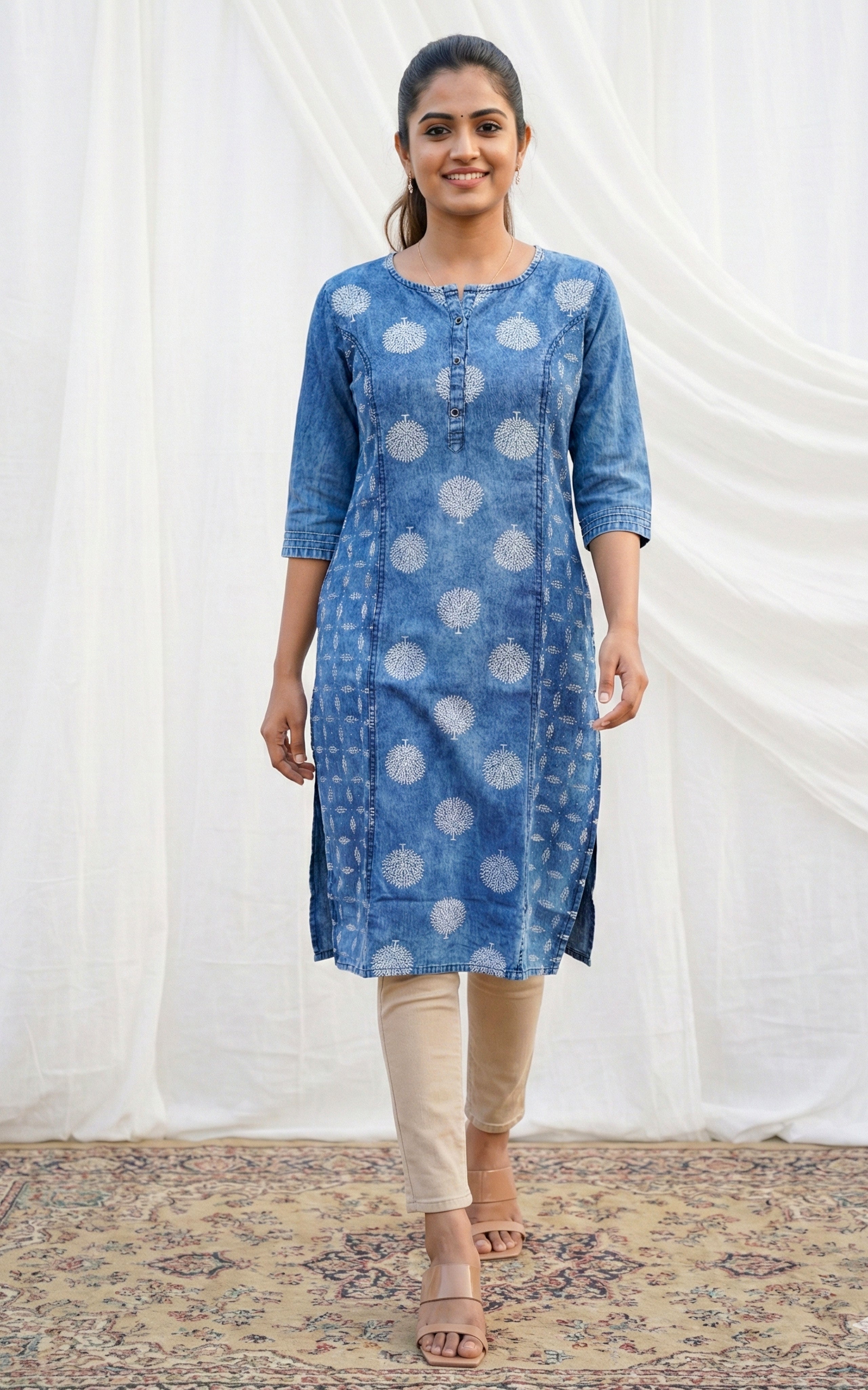 College wear denim long kurti for women