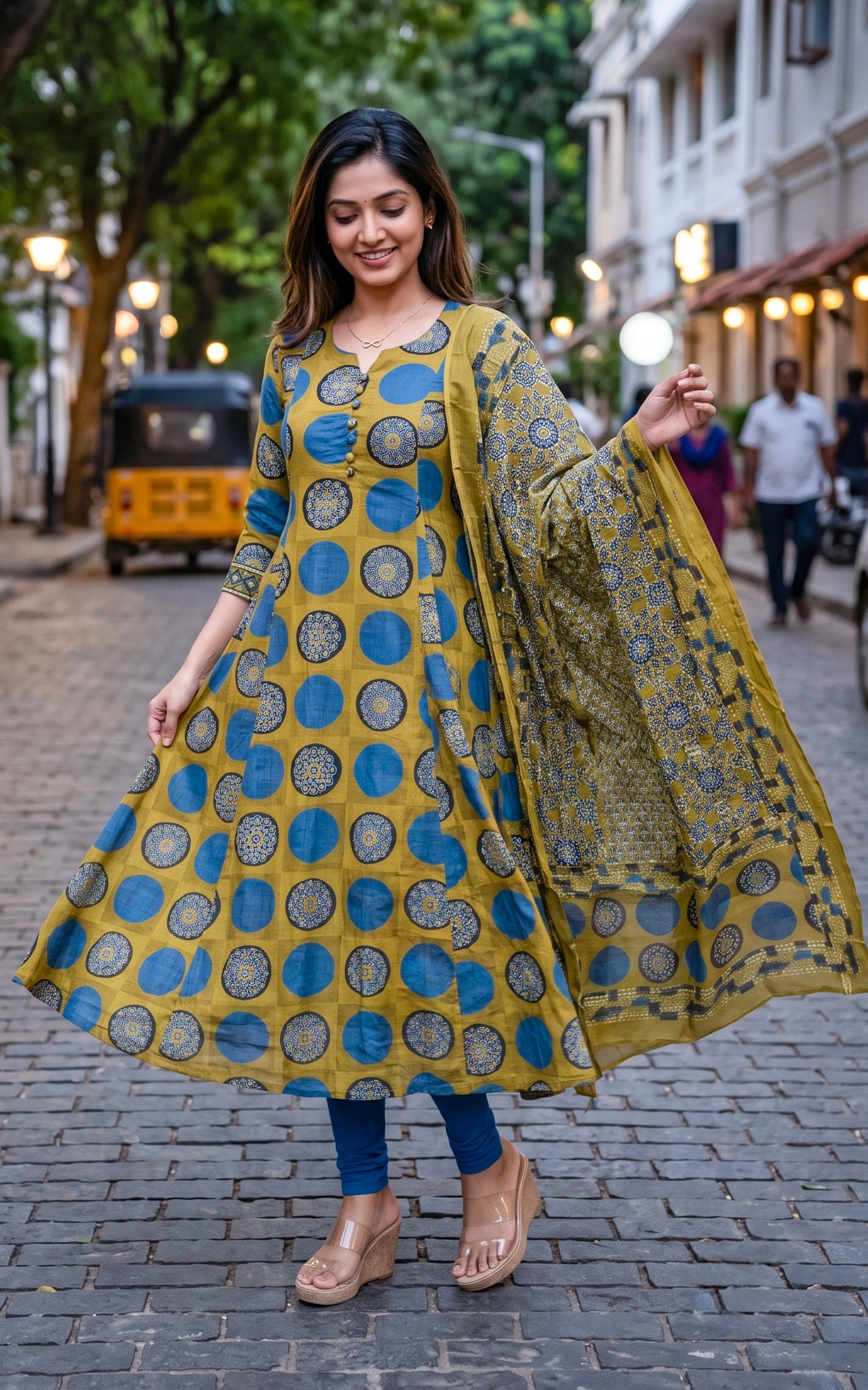 Green Cotton Daily Wear Kurti Dupatta for Women