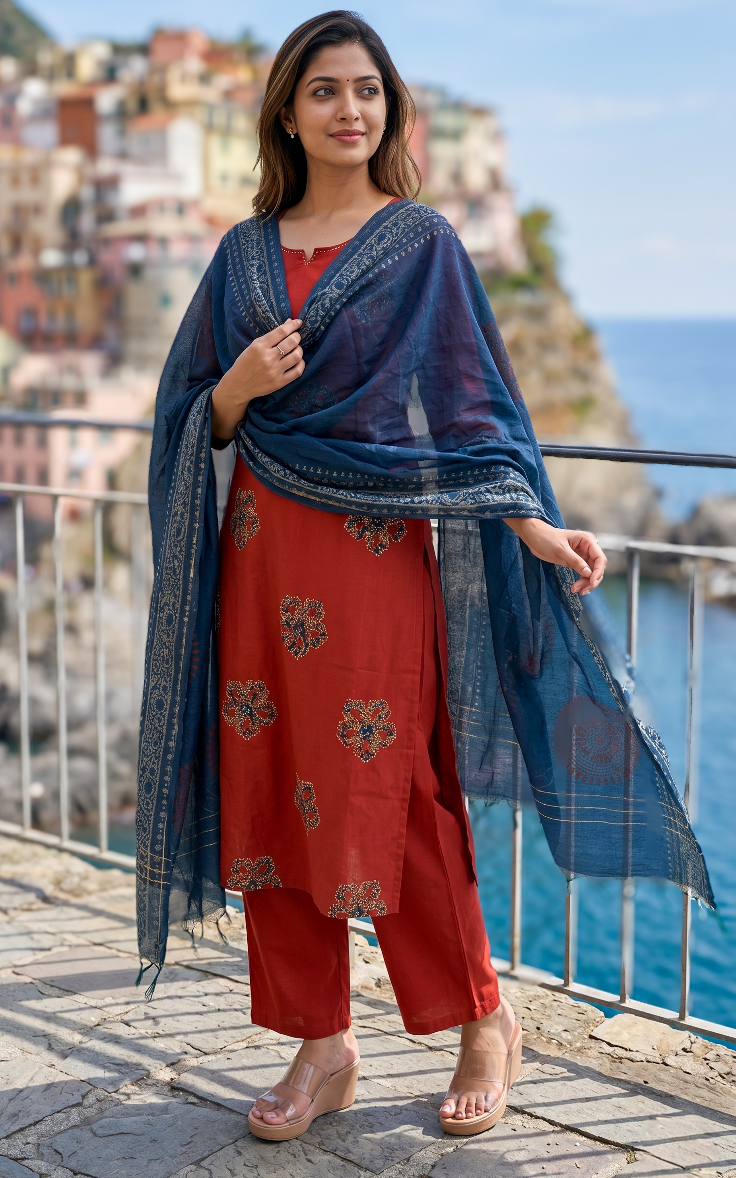Cotton kurti with mirror embroidery for women