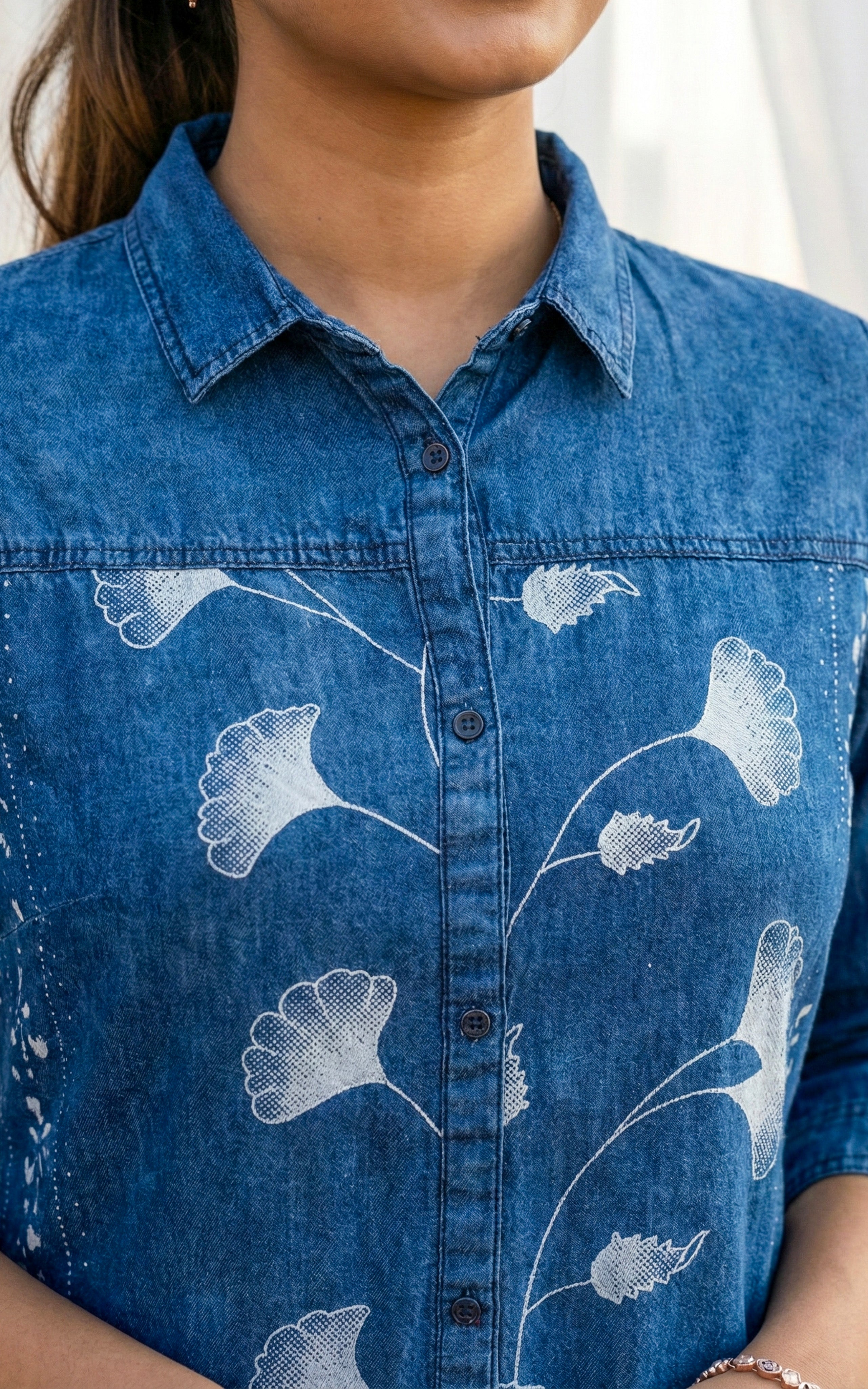 Office wear denim printed indo western kurti for women