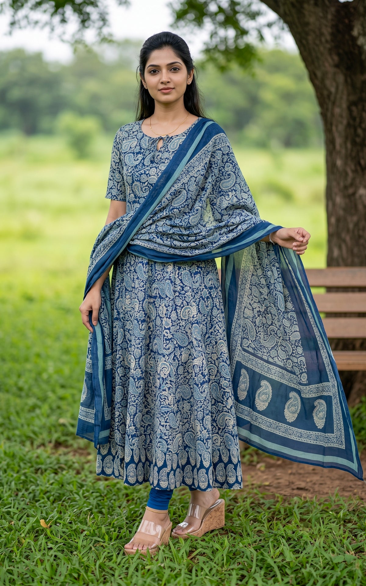 Aadhila Blue (Kurti+Dupatta)