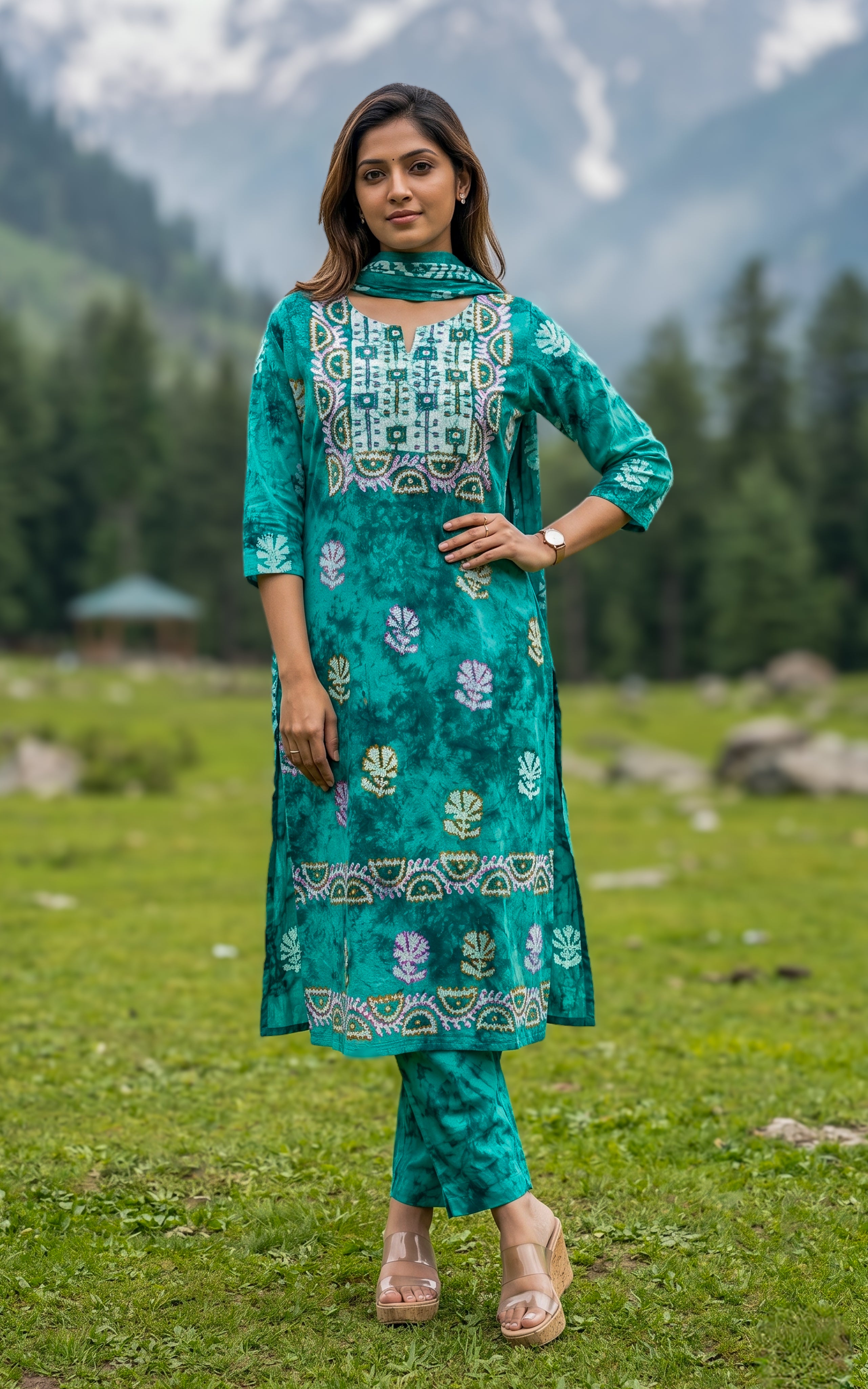 Cotton kurti with thread embroidery for women