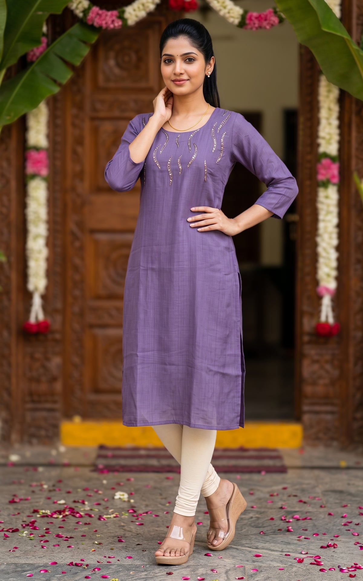 Deep Purple Art Silk Blend Ethnic Wear Straight Cut Kurti for Women