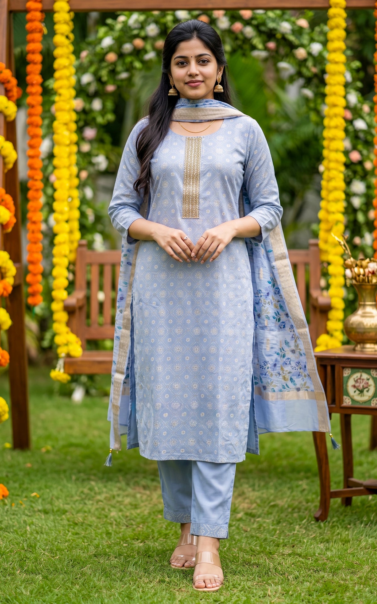 Malarnisha Ice Blue (Kurti+Pant+Dupatta)