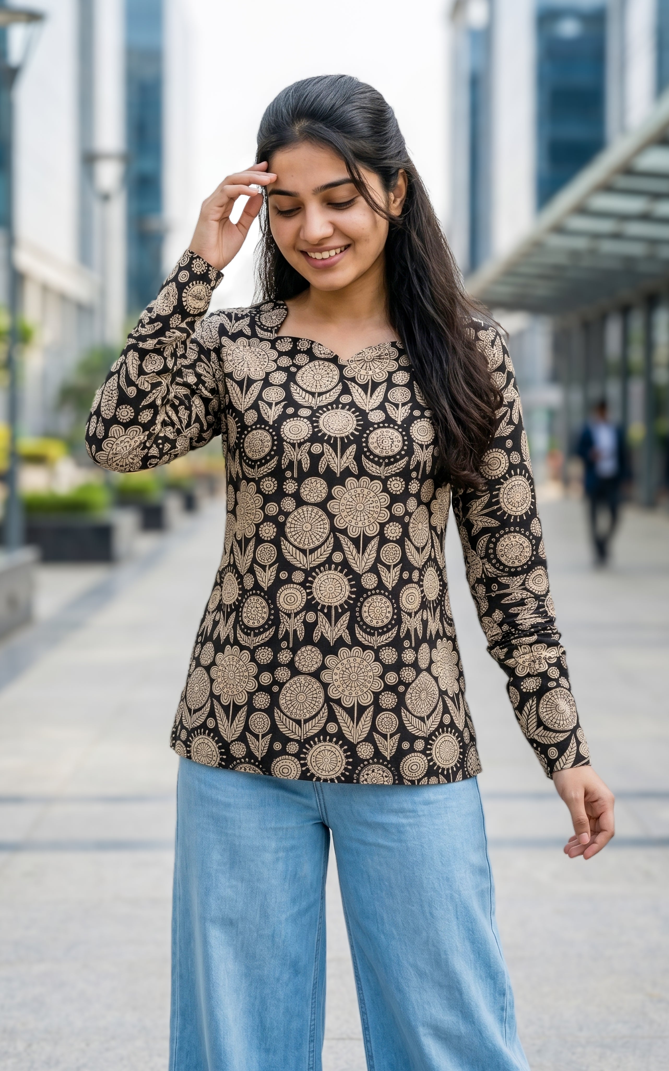 INSTORE -Taj Mahal -Cotton -Short Straight Cut Kurti -Sweet heart Neck-Gathered Sleeve -Daily vogue-college wear- Office wear 