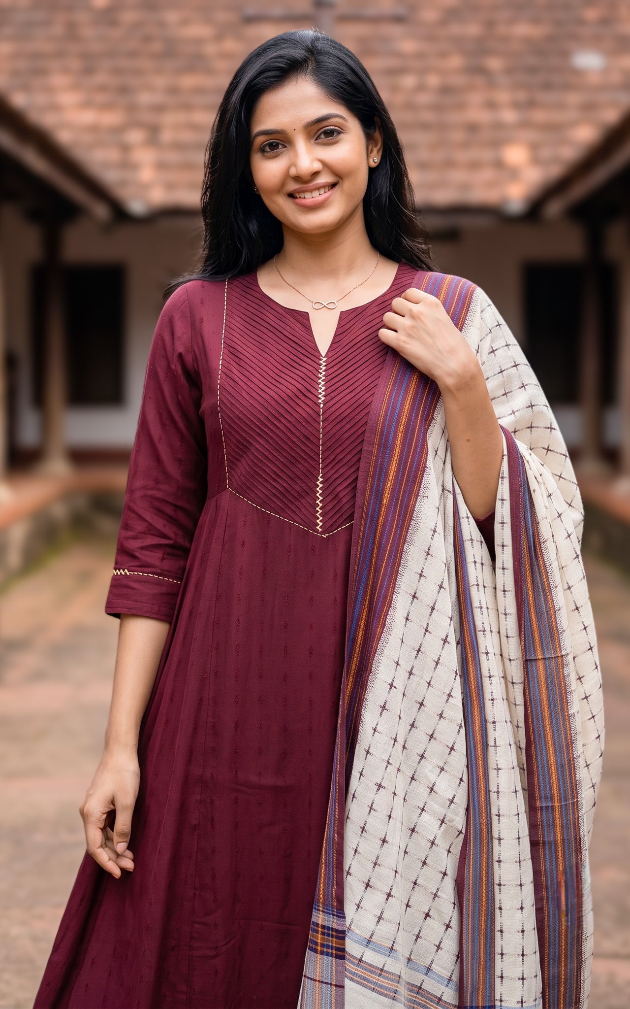 Maroon Art Silk Anarkali Kurti Dupatta for Women