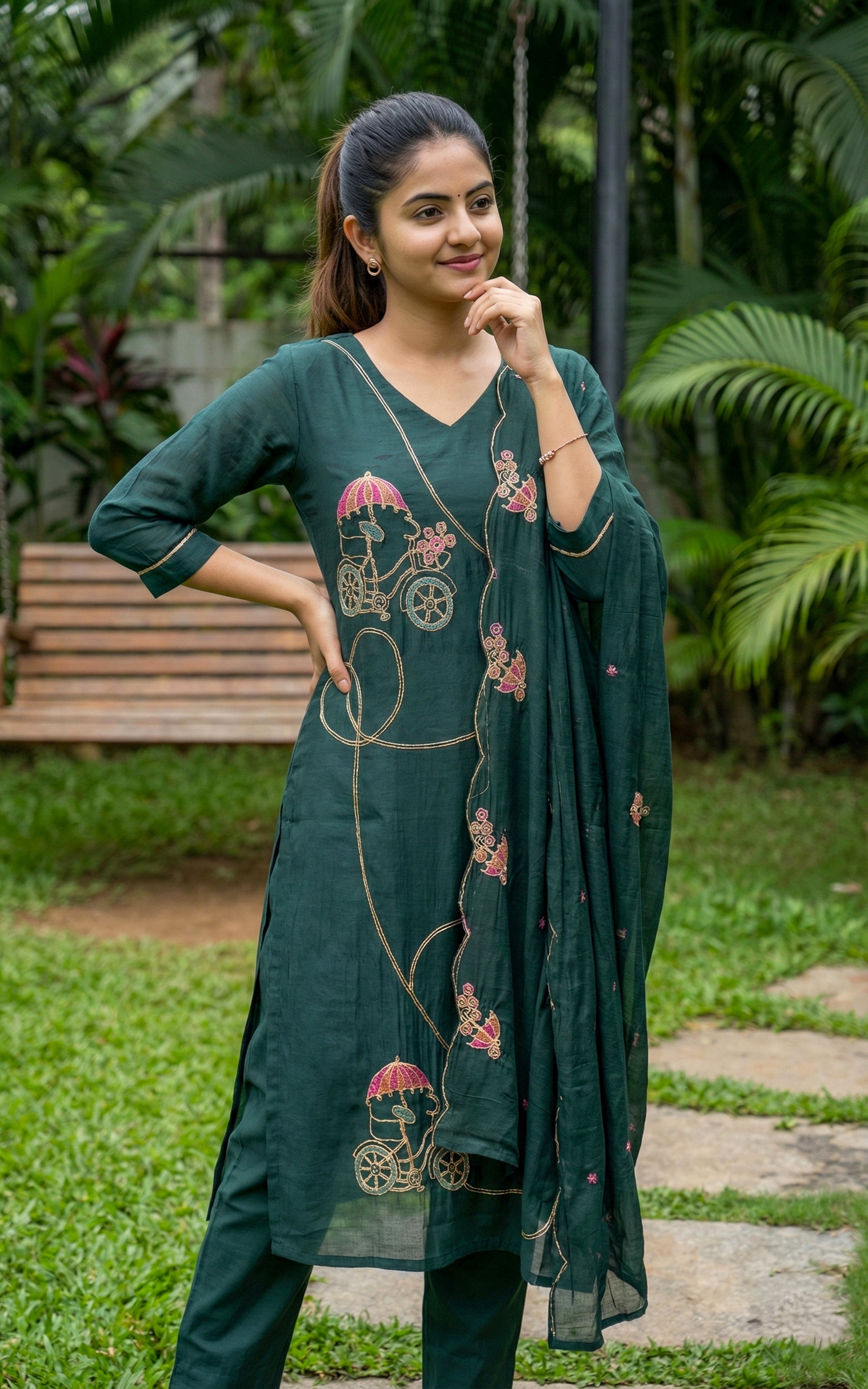 A-line kurti with 3/4 sleeves