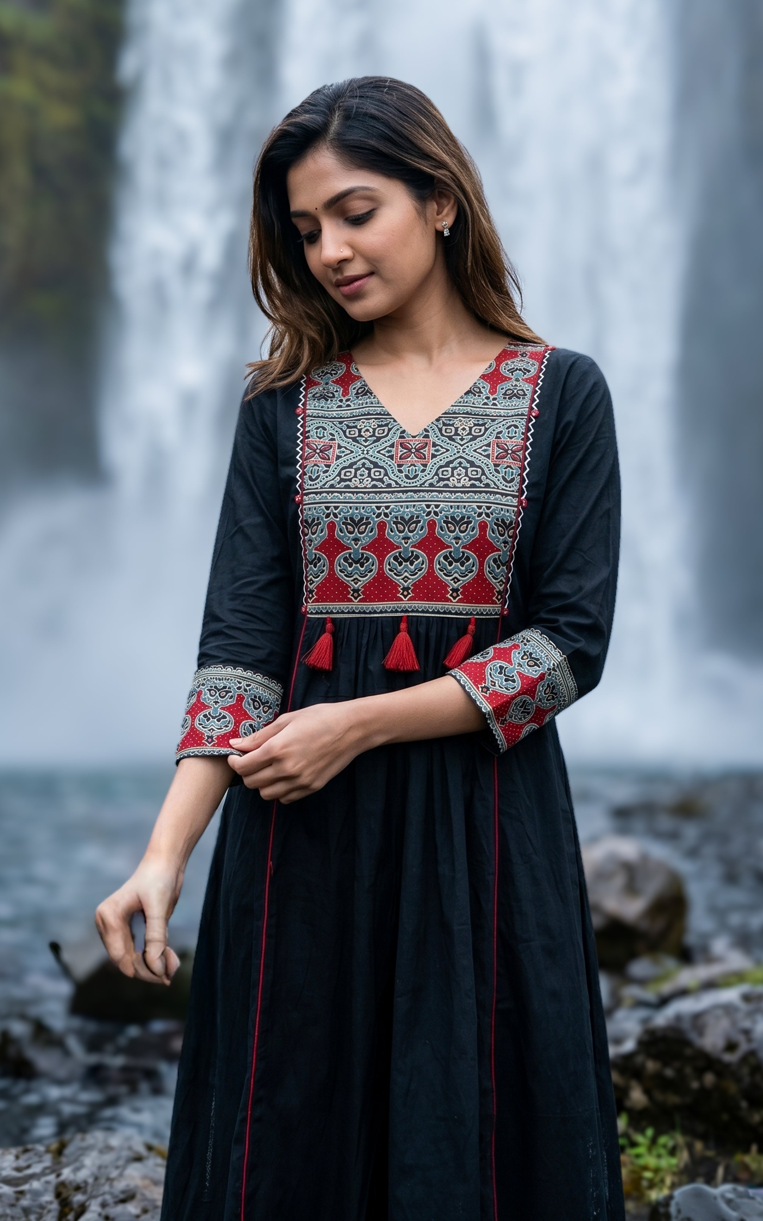 Black casual wear cotton kurti for women