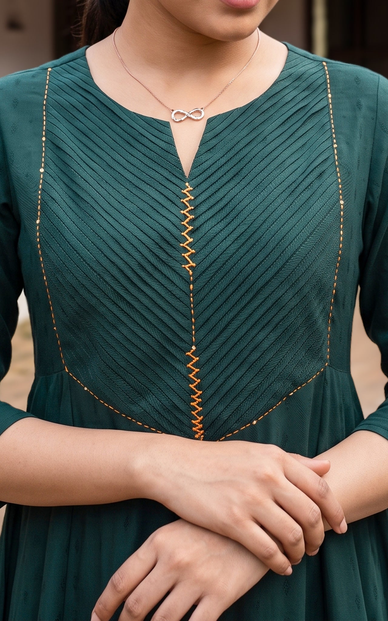 Green Office Wear Anarkali Kurti for Women