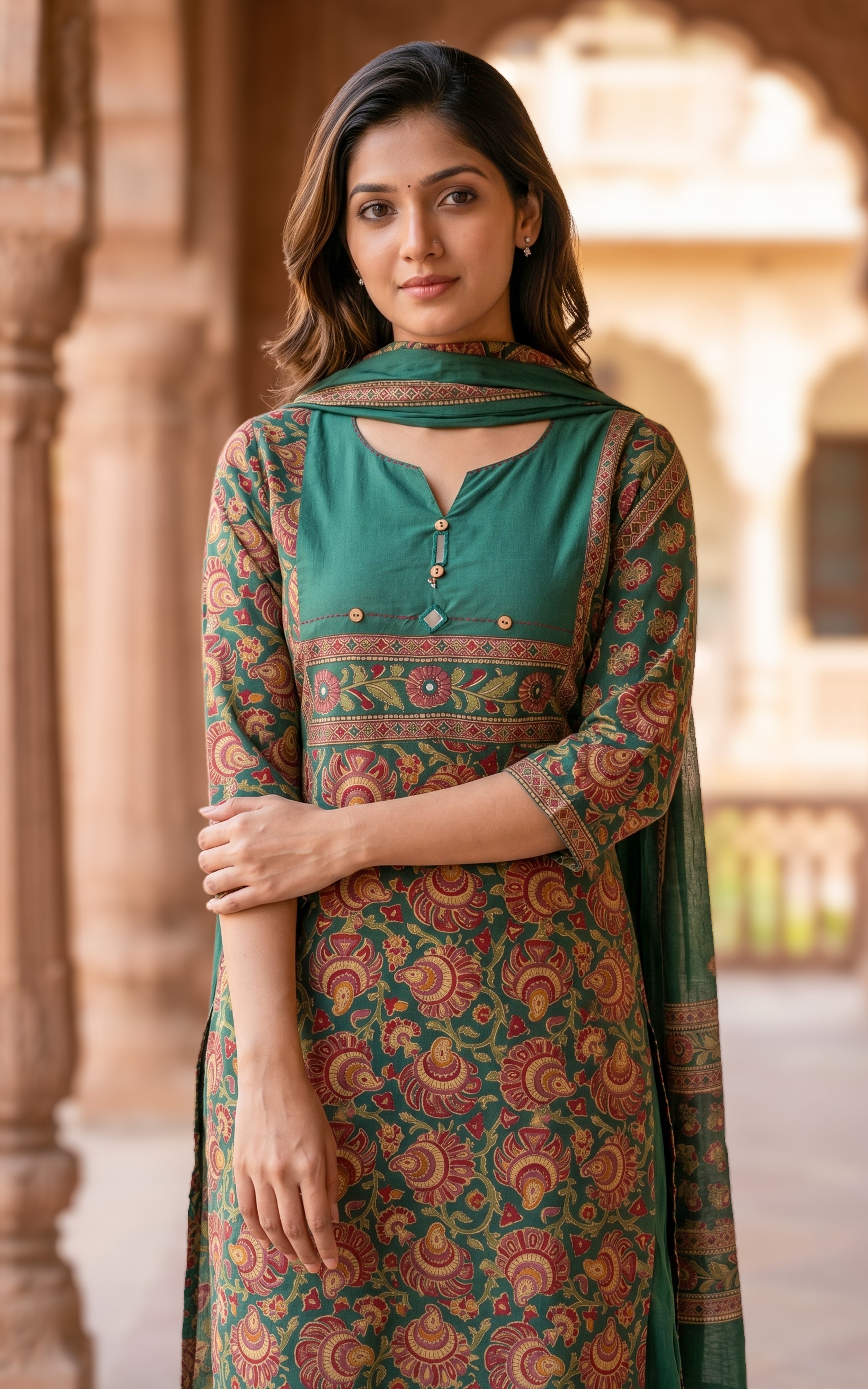 Thumbai Green (Kurti+Pant+Dupatta)