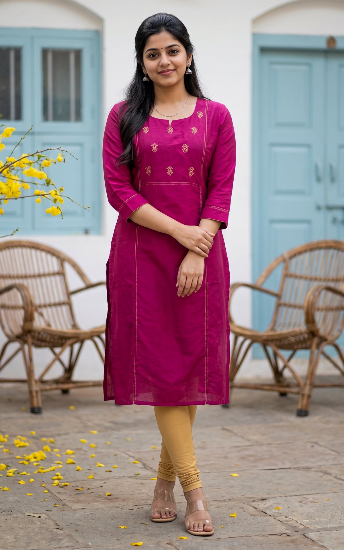 Magenta Silk Cotton Navaratri Collection Straight Cut Kurti