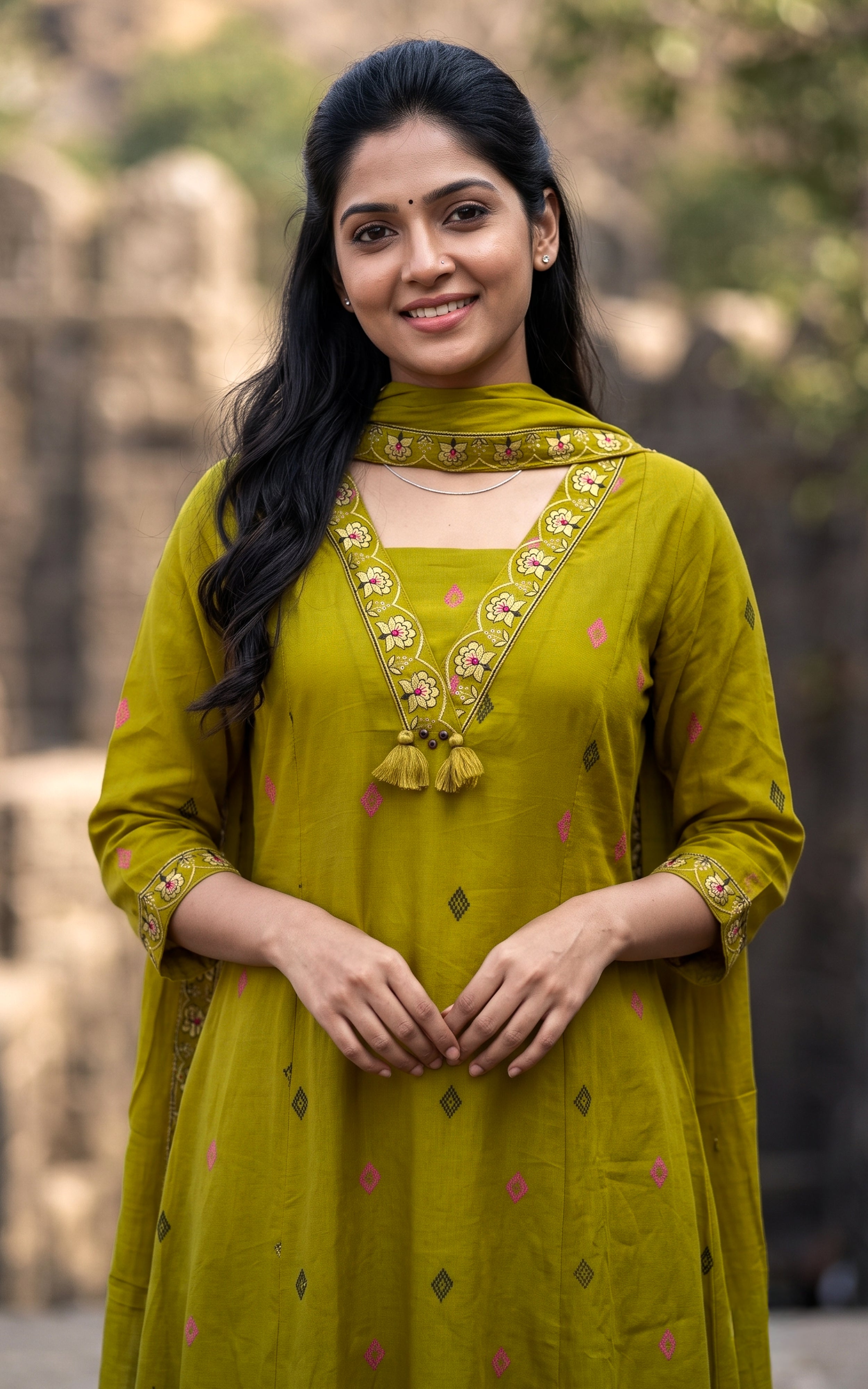 Mehandi Green Cotton Kurti Set with Straight Fit Pant for Women