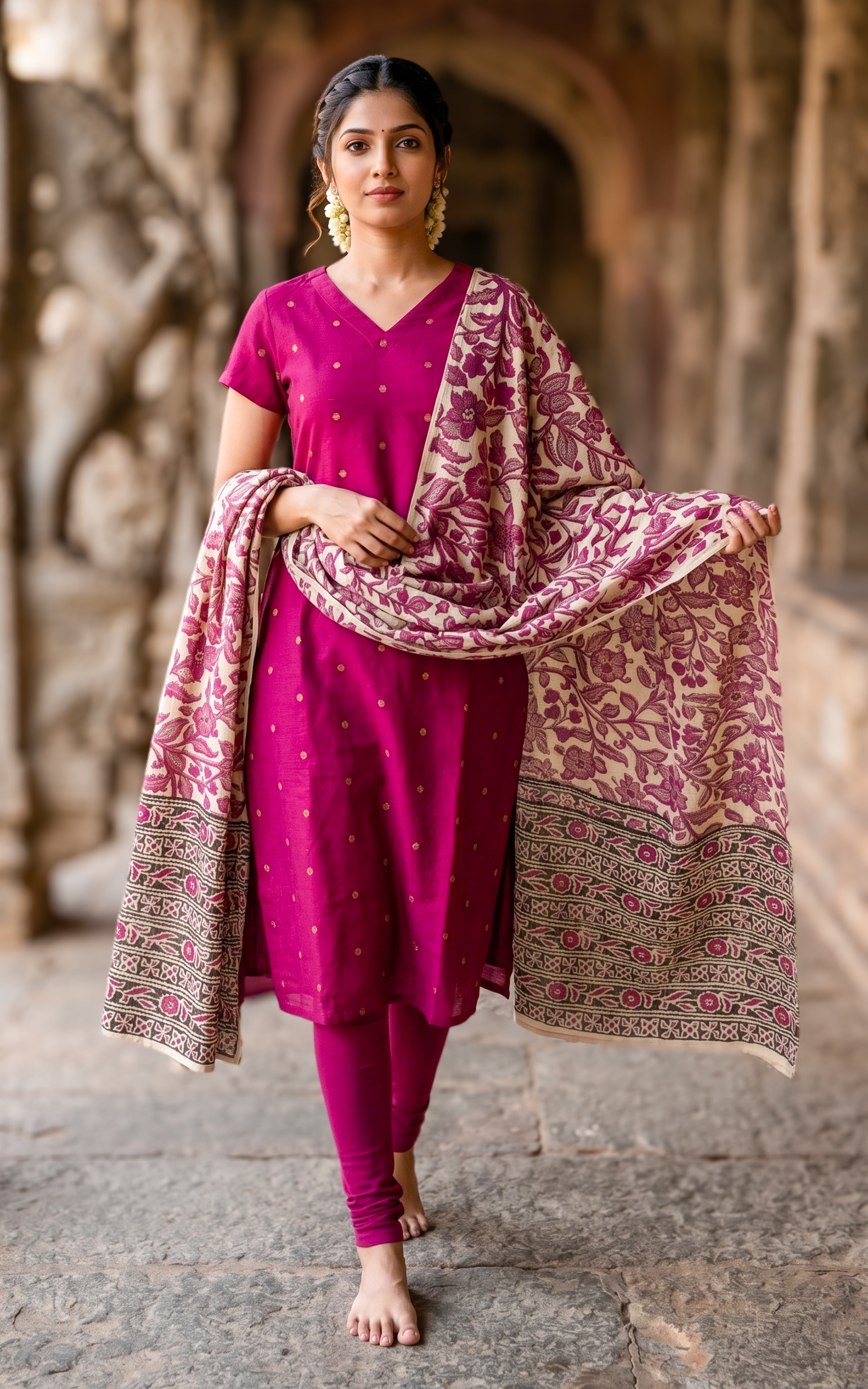 Traditional silk cotton kurti set for women